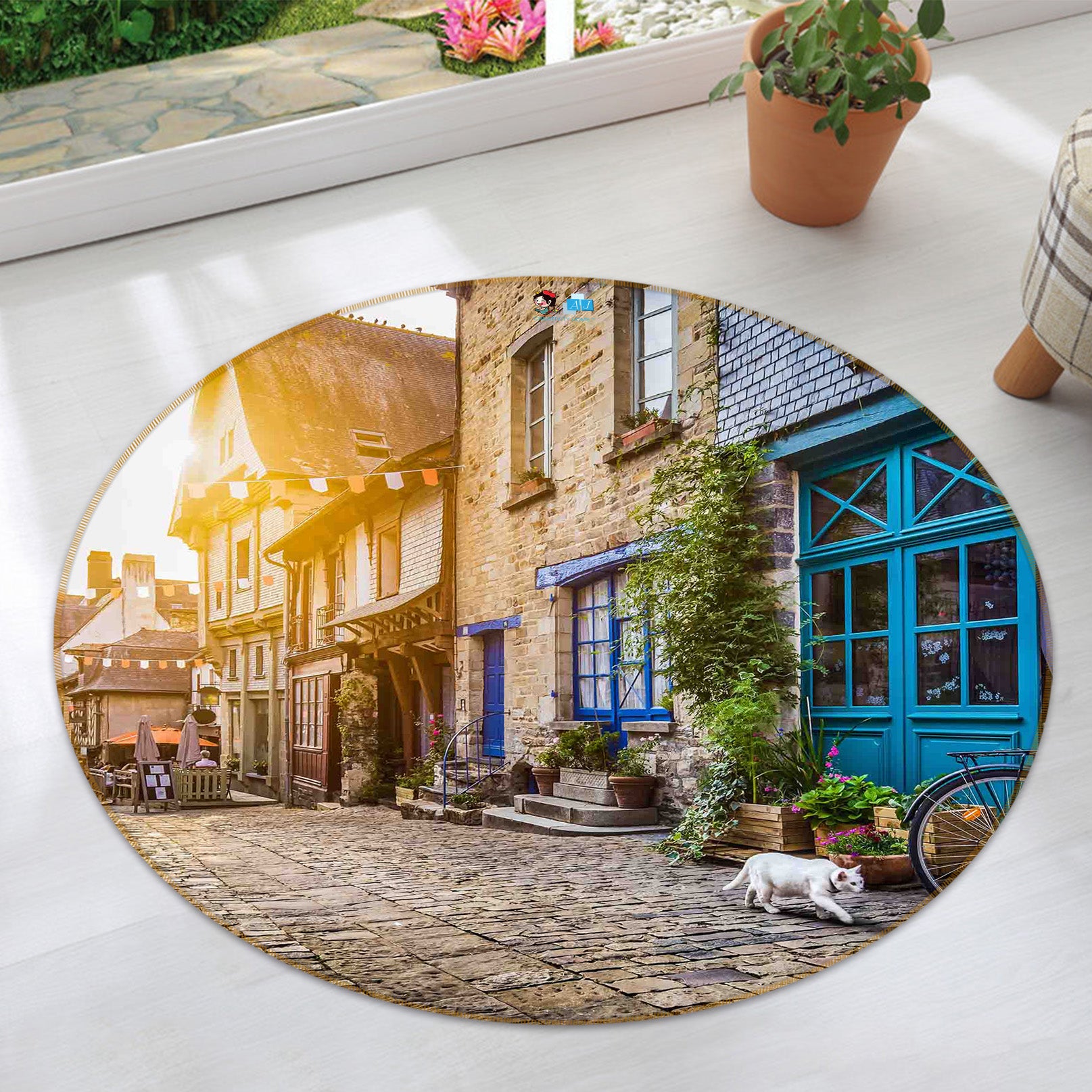 3D Old House 72111 Round Non Slip Rug Mat