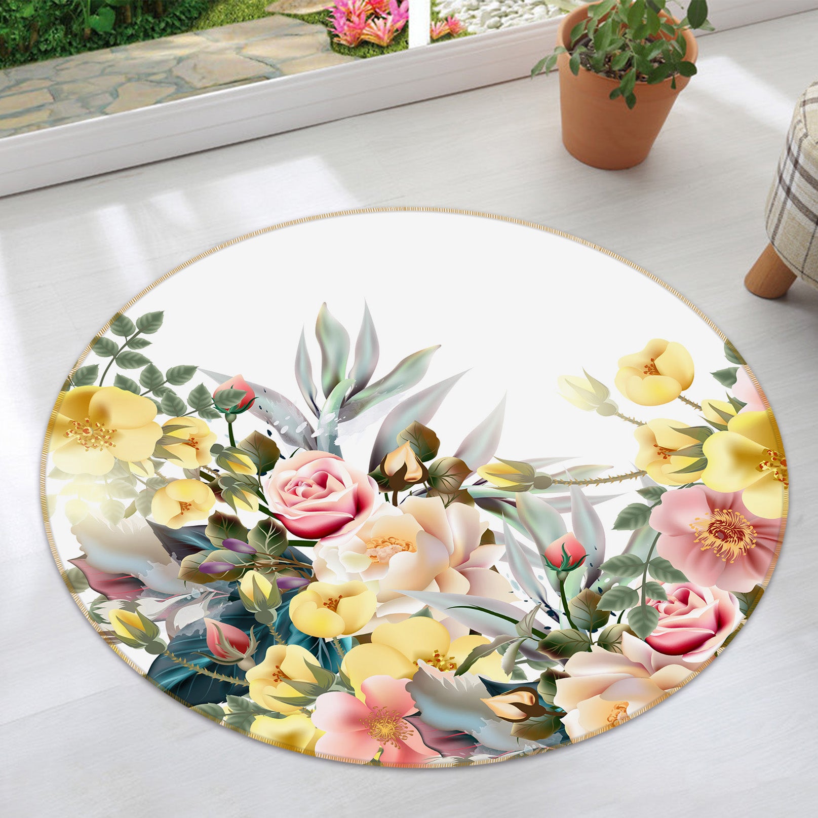 3D Flower Bush 29069 Round Non Slip Rug Mat