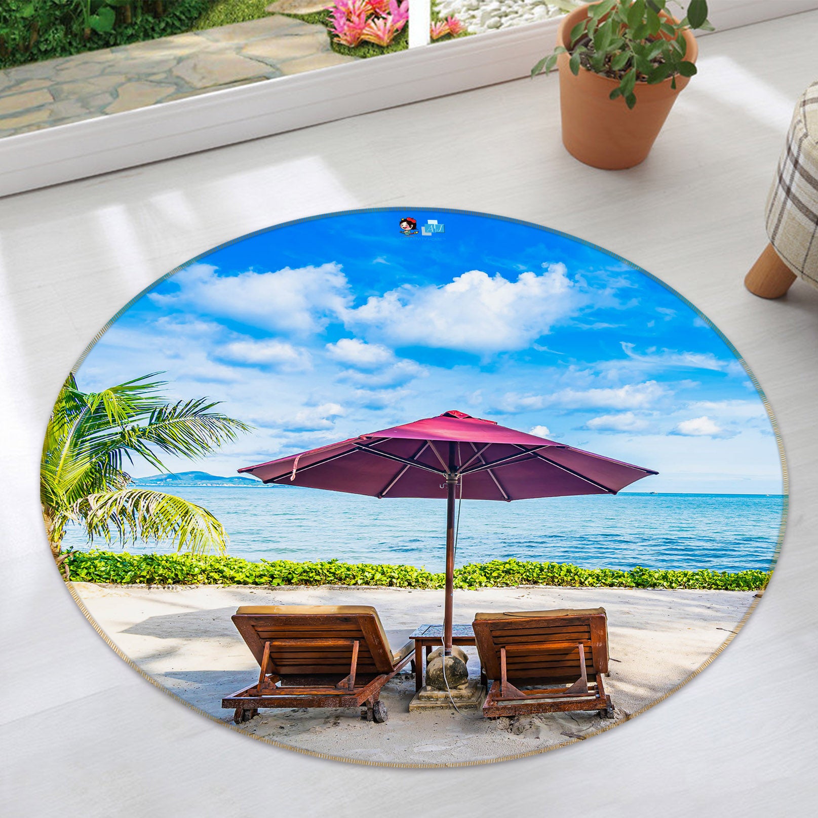 3D Beach Umbrella 75116 Round Non Slip Rug Mat