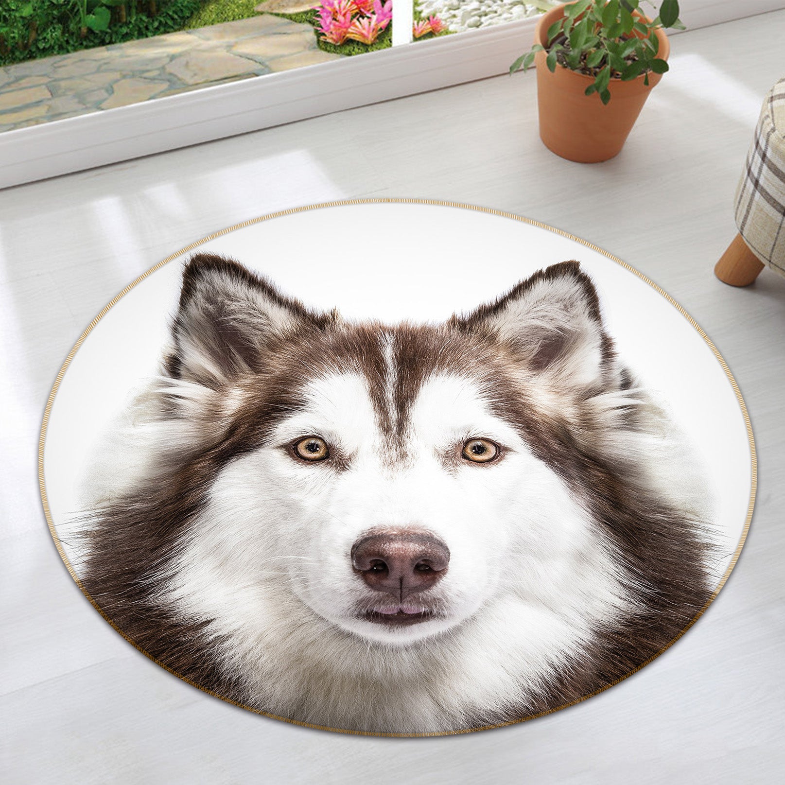 3D Husky Dog 38043 Animal Round Non Slip Rug Mat