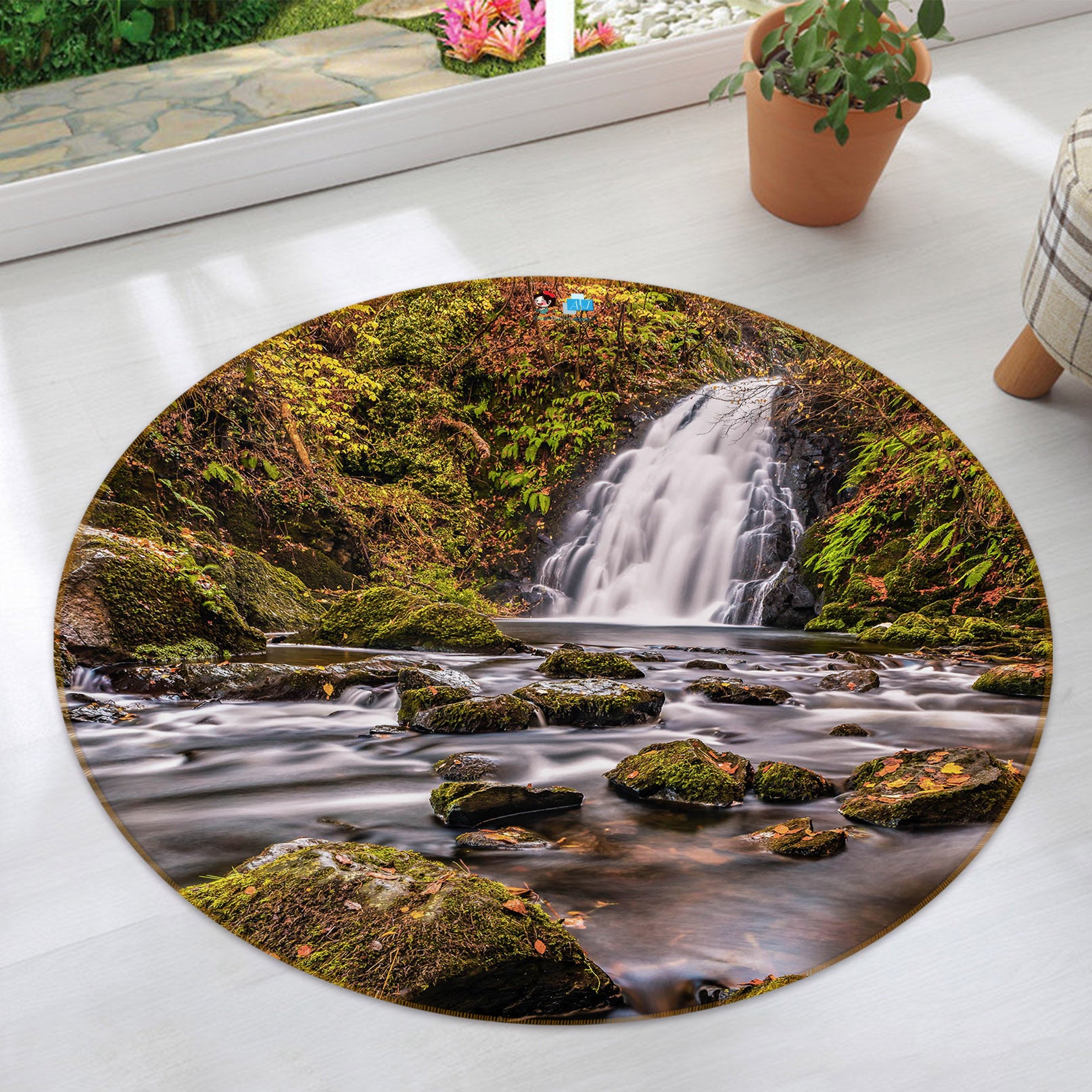 3D River Stones 69115 Round Non Slip Rug Mat