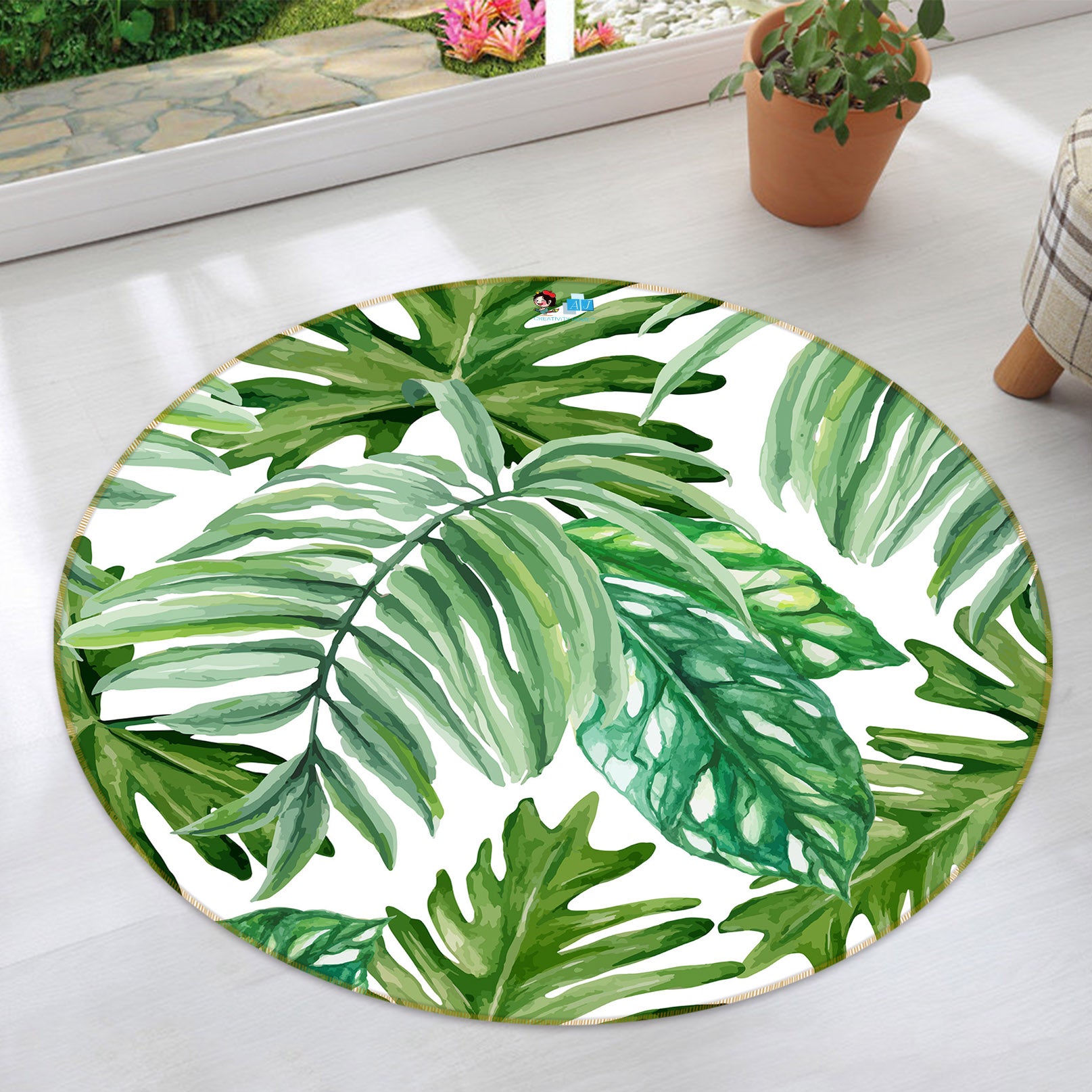 3D Leaves 72102 Round Non Slip Rug Mat