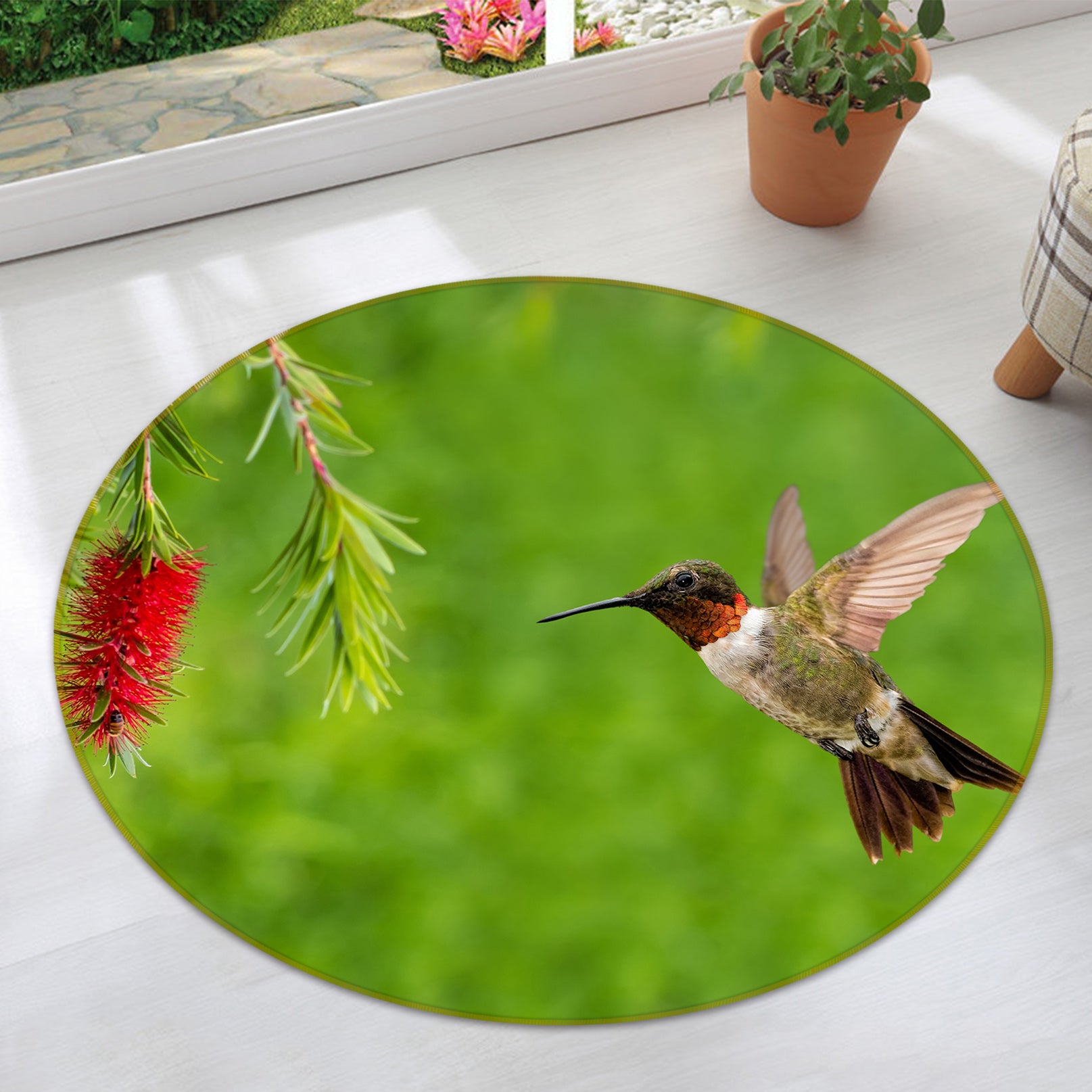 3D Bird Flower 38028 Animal Round Non Slip Rug Mat