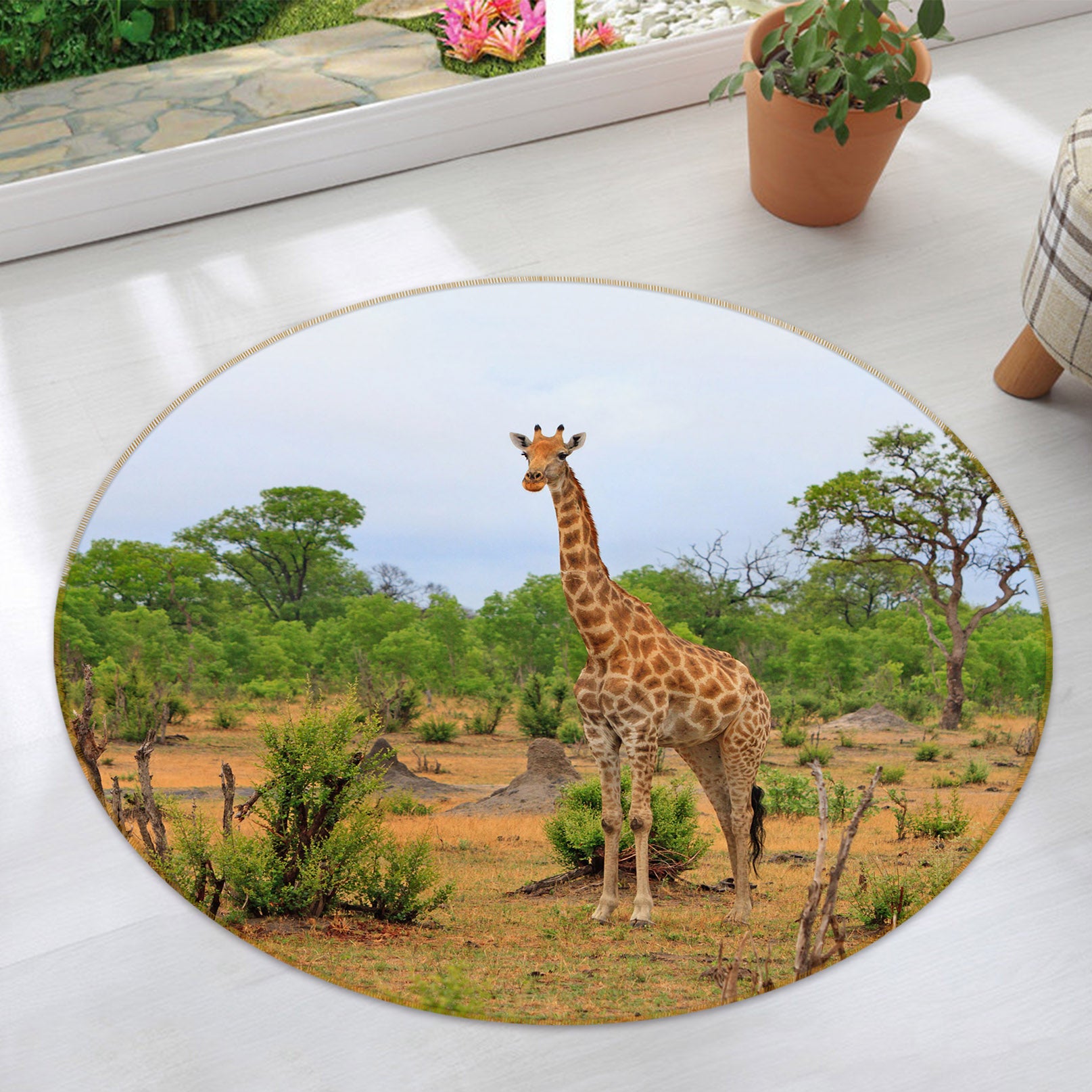 3D Giraffe 37235 Animal Round Non Slip Rug Mat