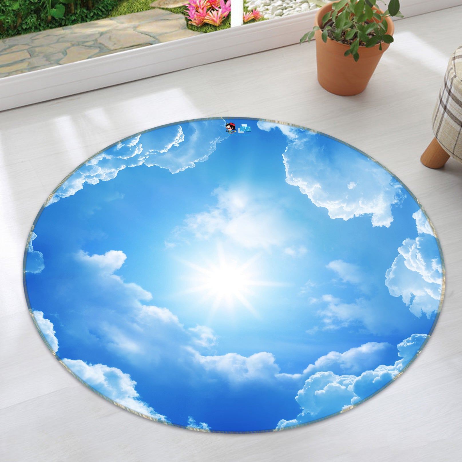 3D Blue Sky White Clouds 80274 Round Non Slip Rug Mat