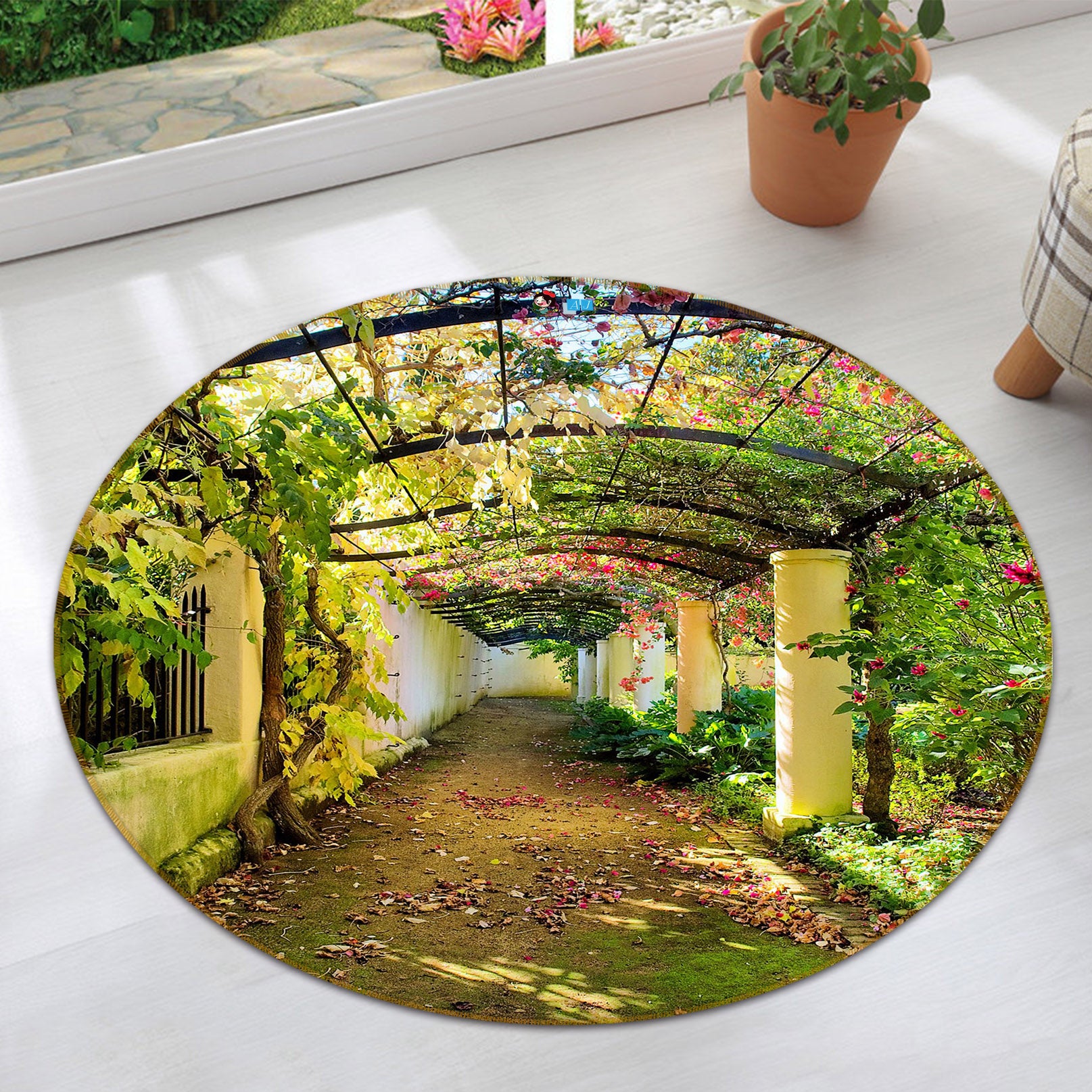 3D Flower Tunnel 72052 Round Non Slip Rug Mat