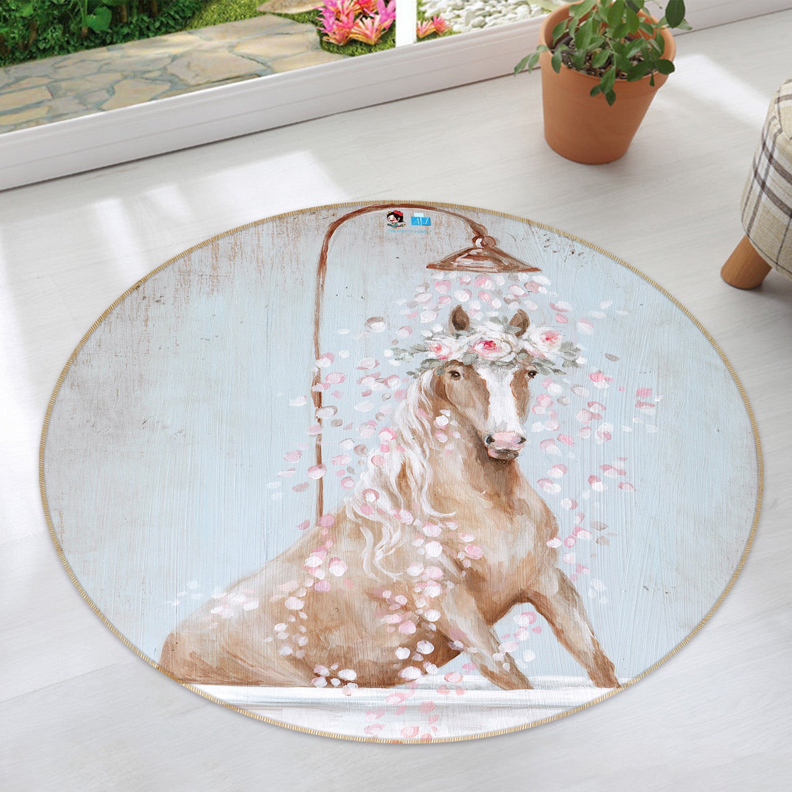 3D Shower Cow 1094 Debi Coules Rug Round Non Slip Rug Mat