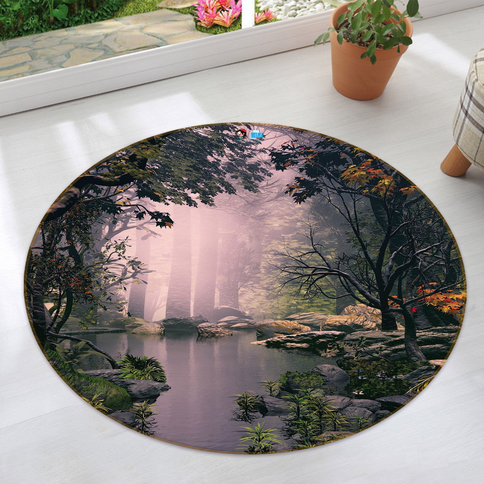 3D Forest River 69085 Round Non Slip Rug Mat