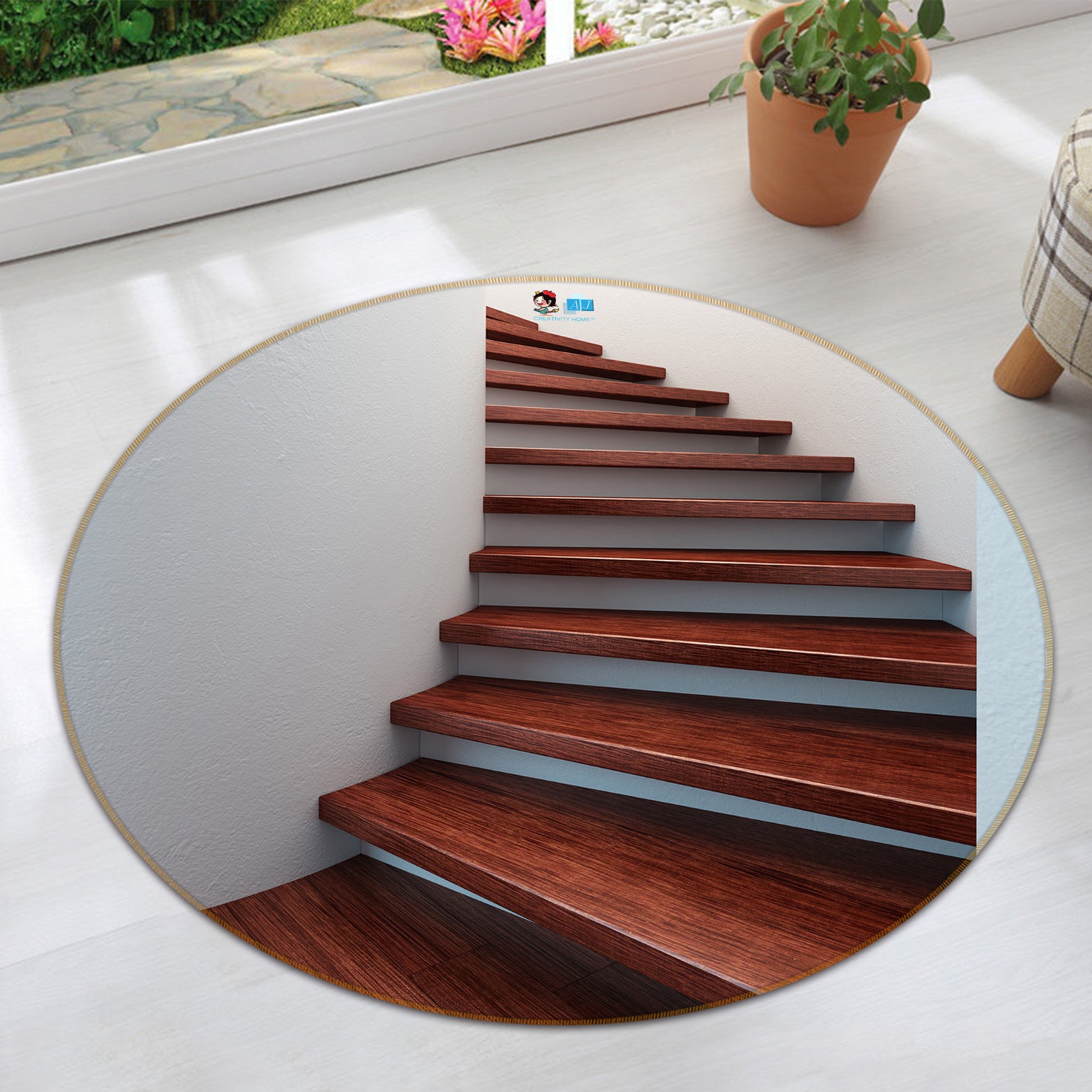 3D Stairs 74113 Round Non Slip Rug Mat