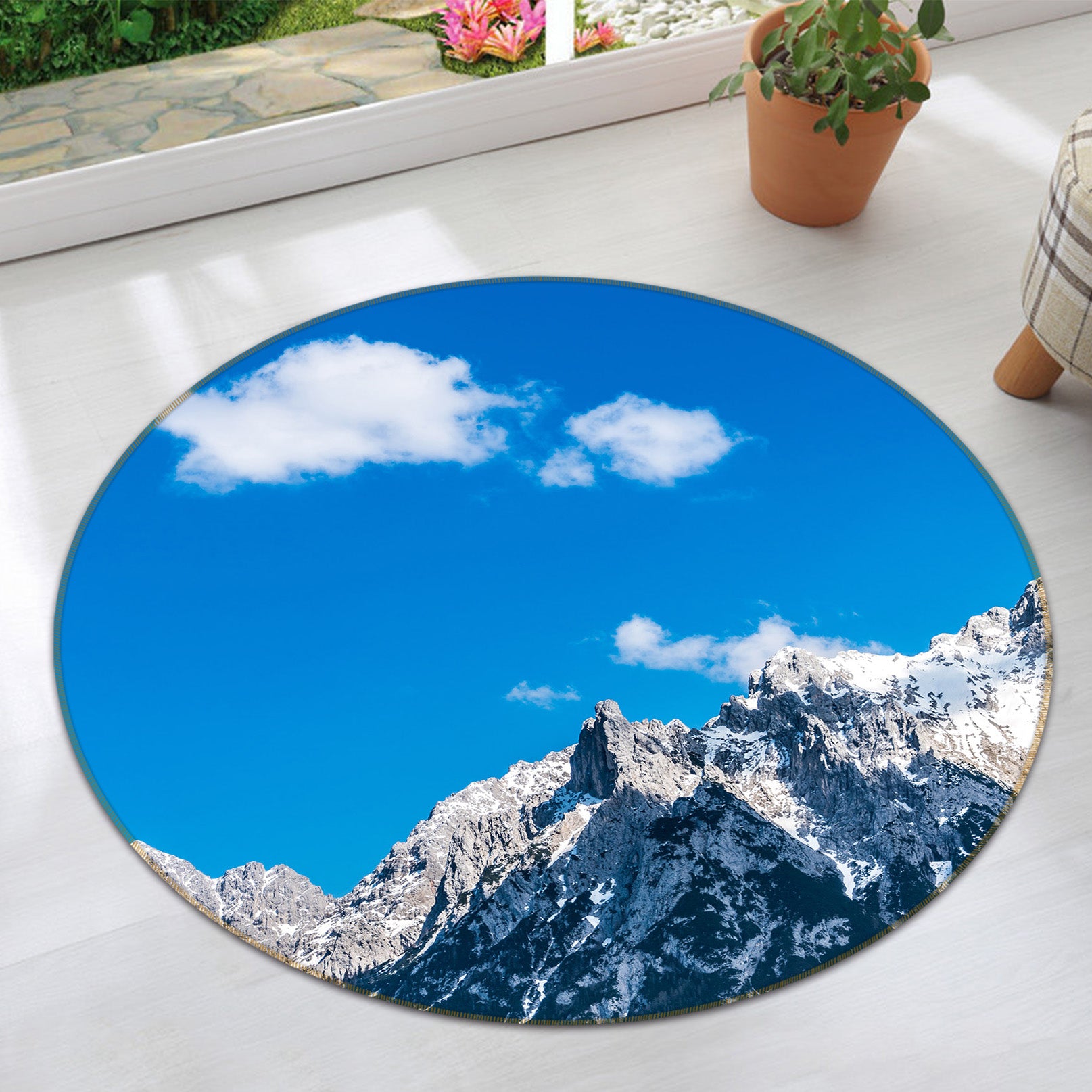 3D Sky Snow Mountain 71189 Round Non Slip Rug Mat