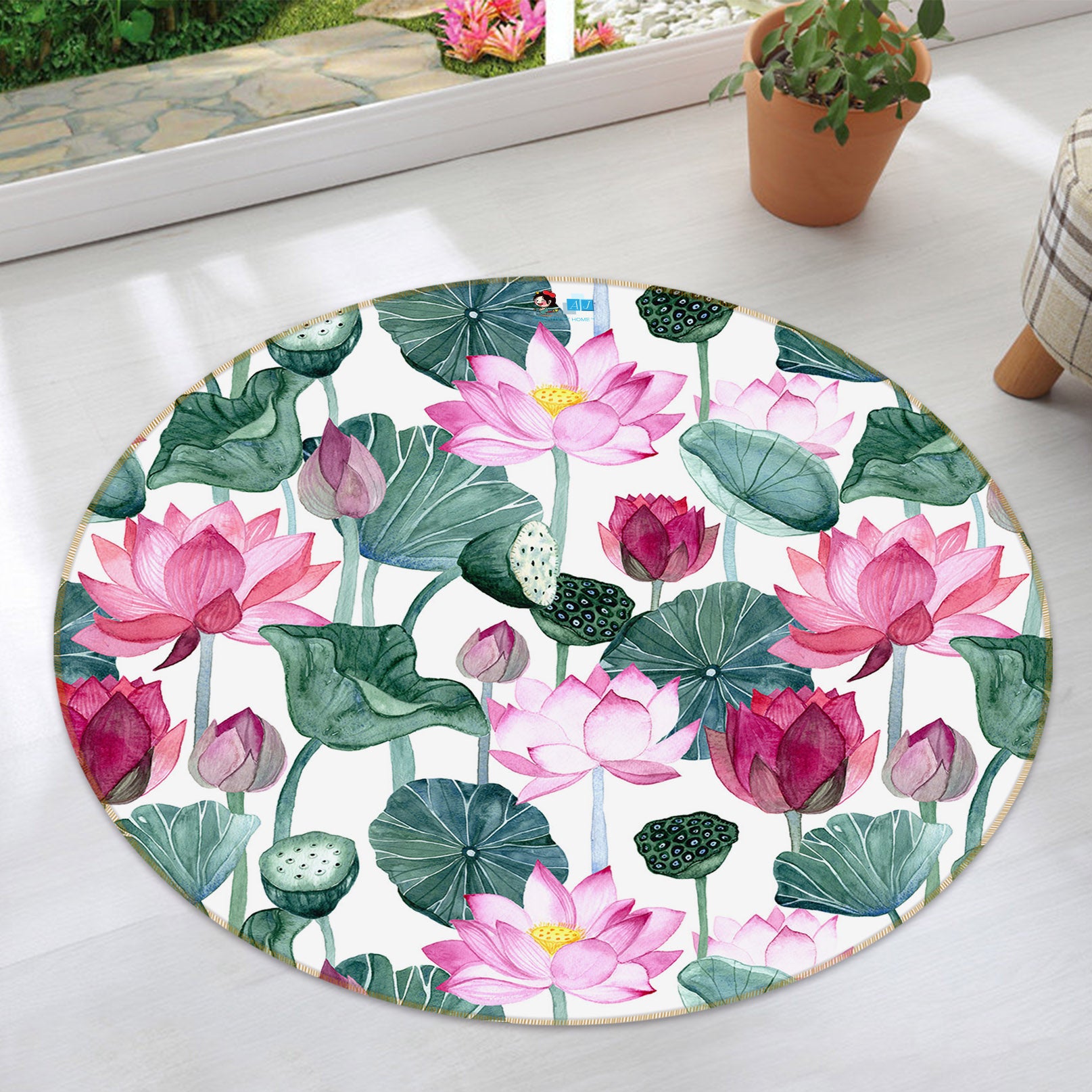 3D Lotus 71137 Round Non Slip Rug Mat
