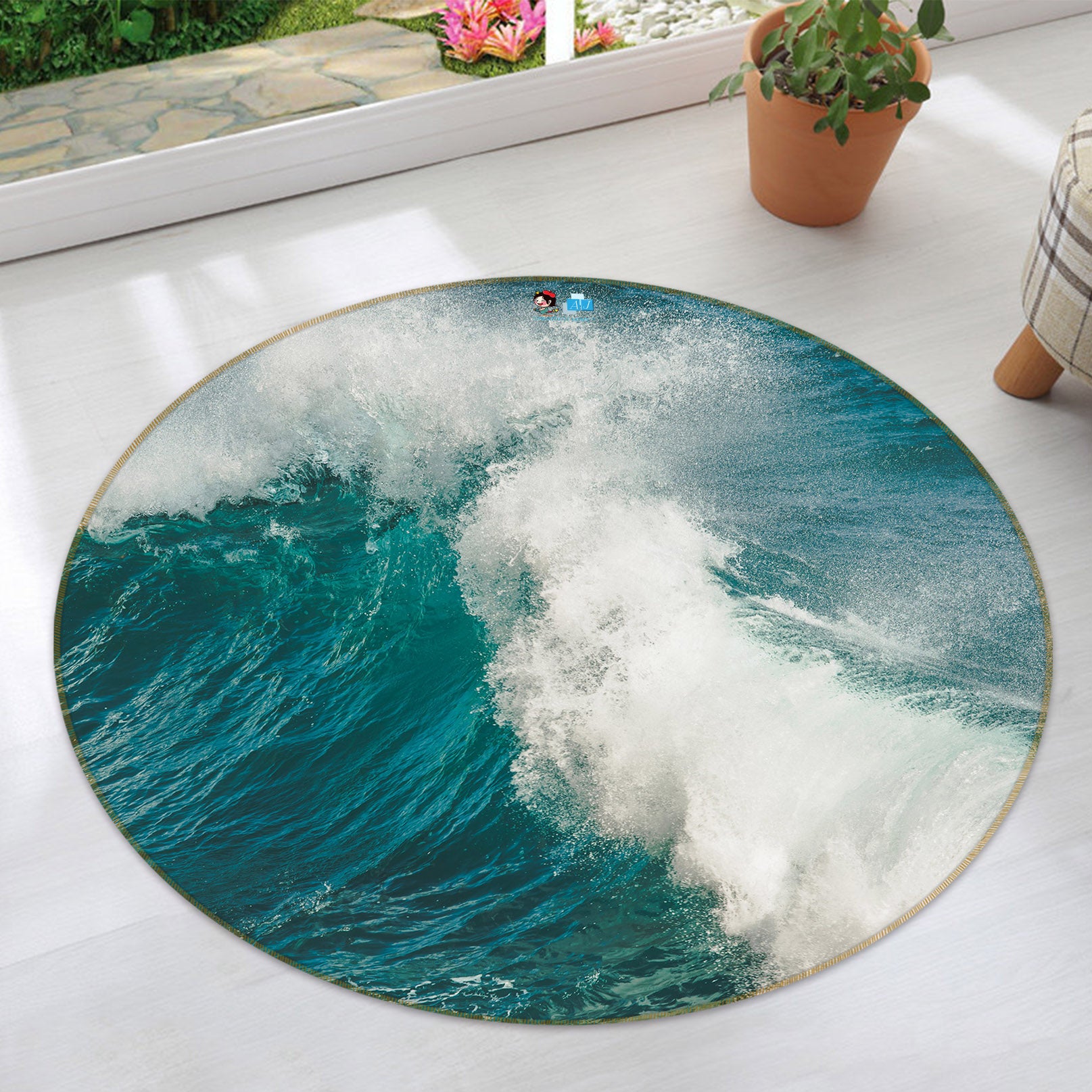 3D Waves 75082 Round Non Slip Rug Mat