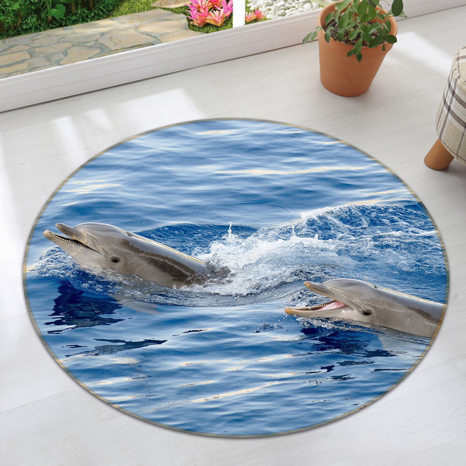 3D Dolphin 71199 Round Non Slip Rug Mat