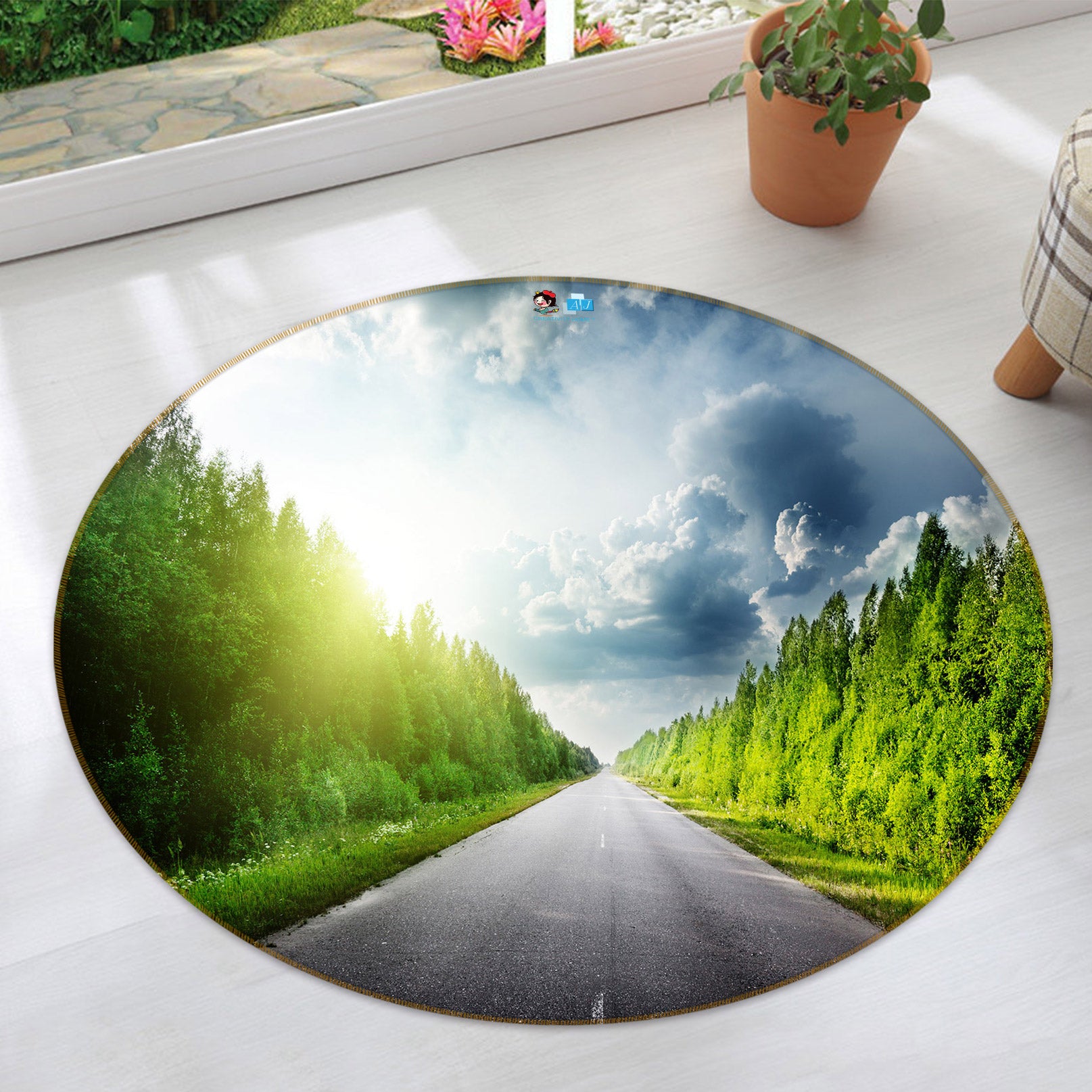 3D Highway Trees 72156 Round Non Slip Rug Mat