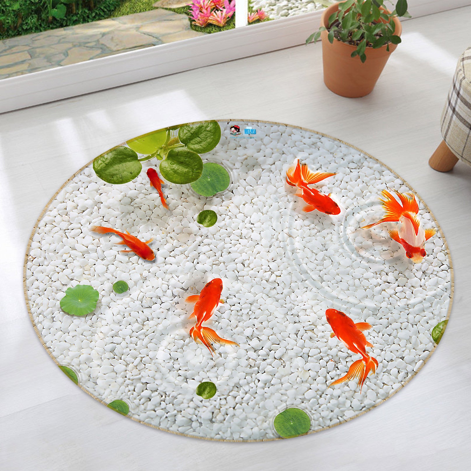 3D Goldfish Pond 80253 Round Non Slip Rug Mat