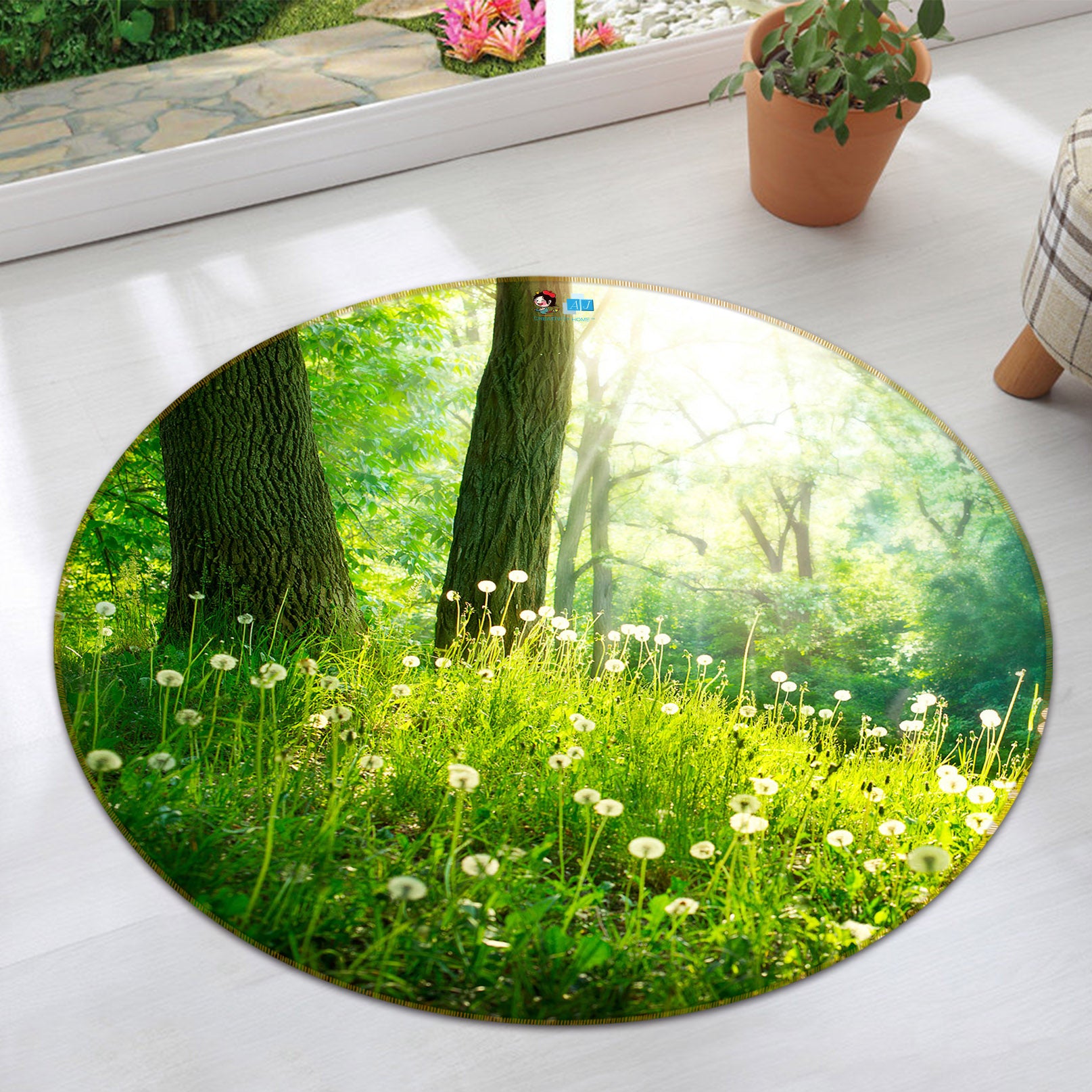 3D Tree Grass 71294 Round Non Slip Rug Mat