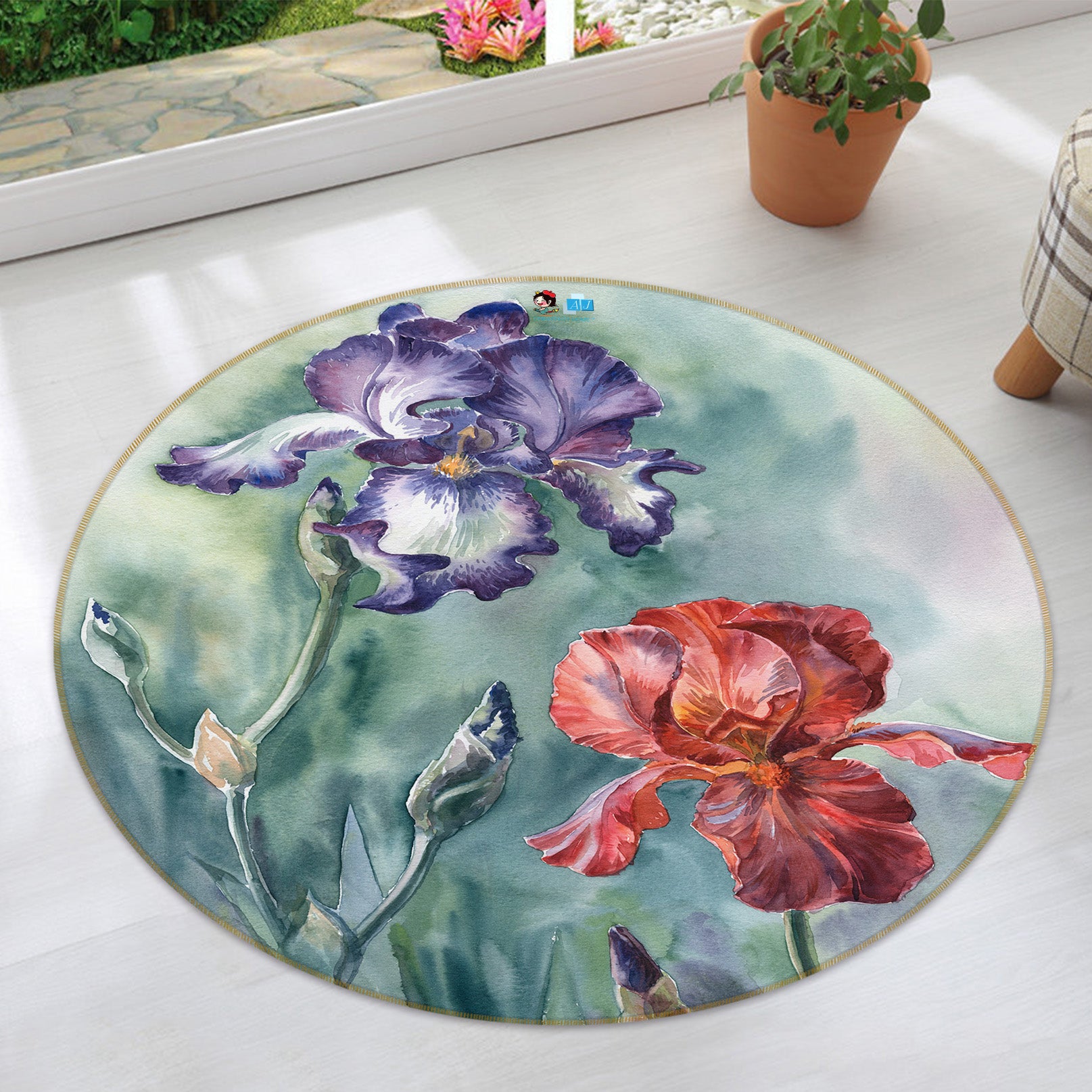 3D Purple Red Flowers 69192 Round Non Slip Rug Mat