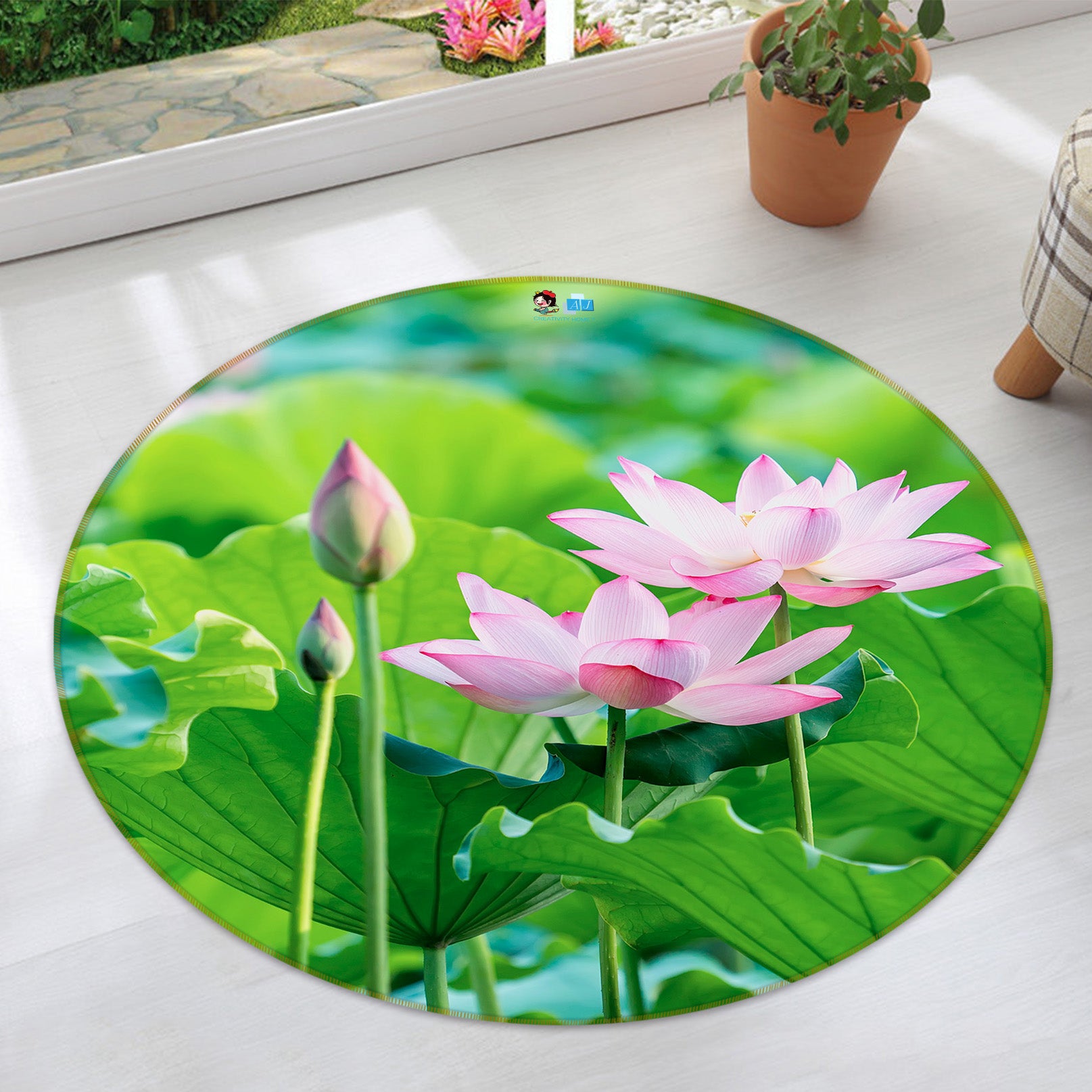 3D Lotus 71133 Round Non Slip Rug Mat