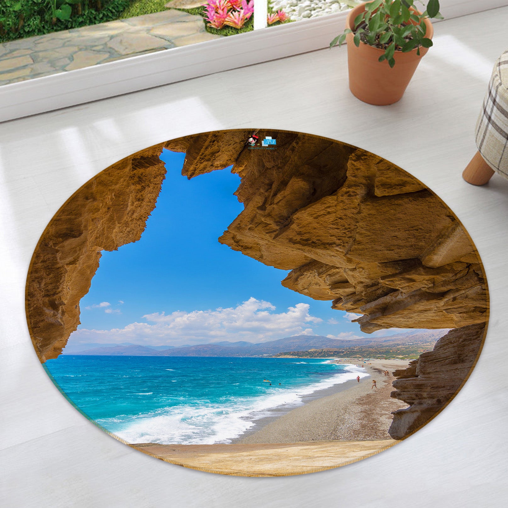 3D Seaside 69181 Round Non Slip Rug Mat