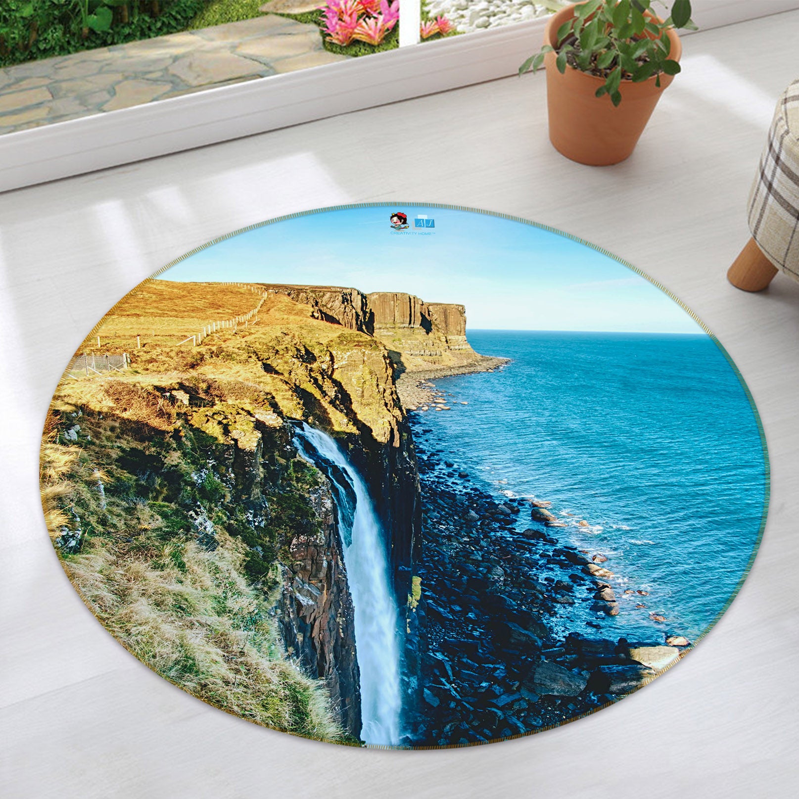 3D Sea Running Water 69173 Round Non Slip Rug Mat