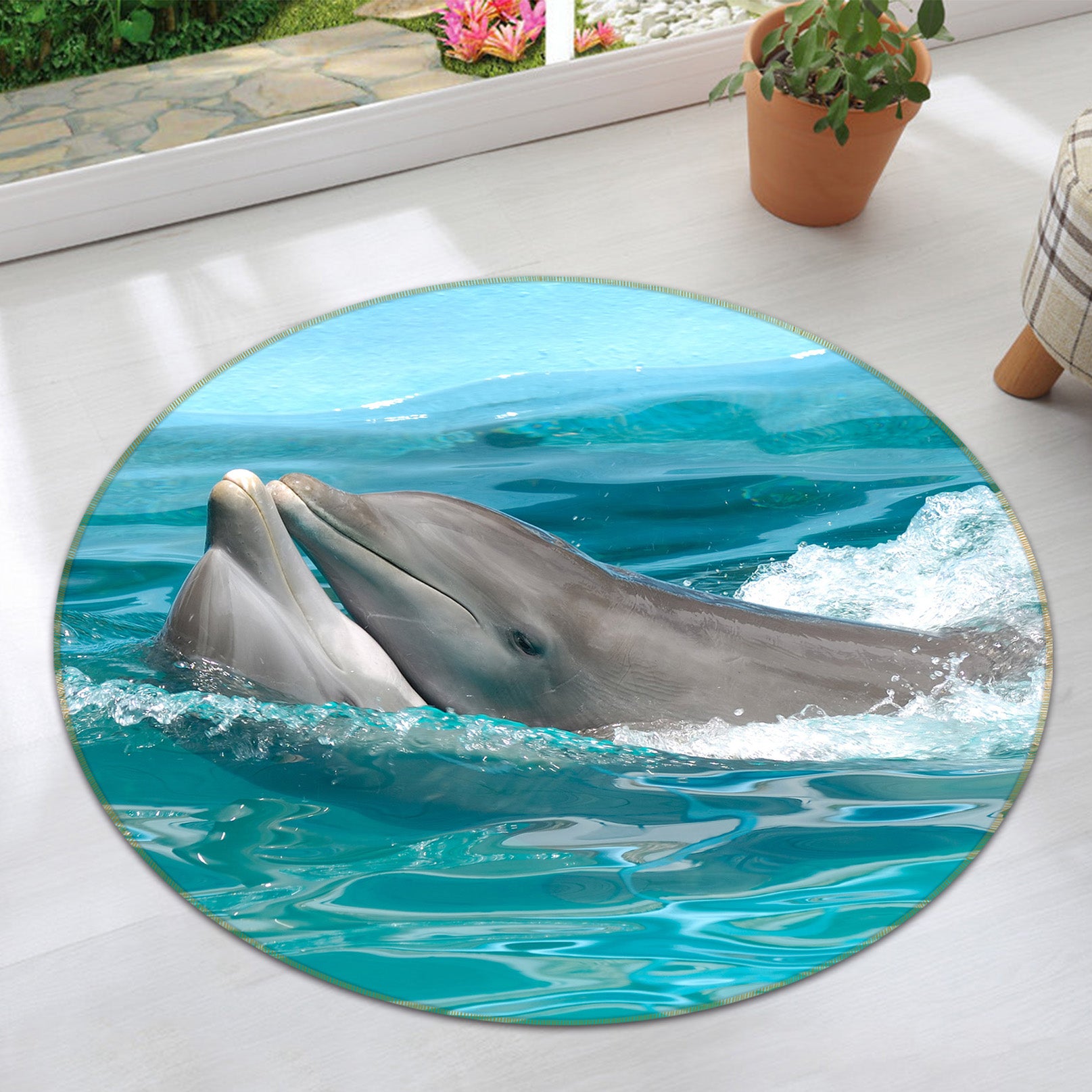 3D Dolphins 38017 Animal Round Non Slip Rug Mat