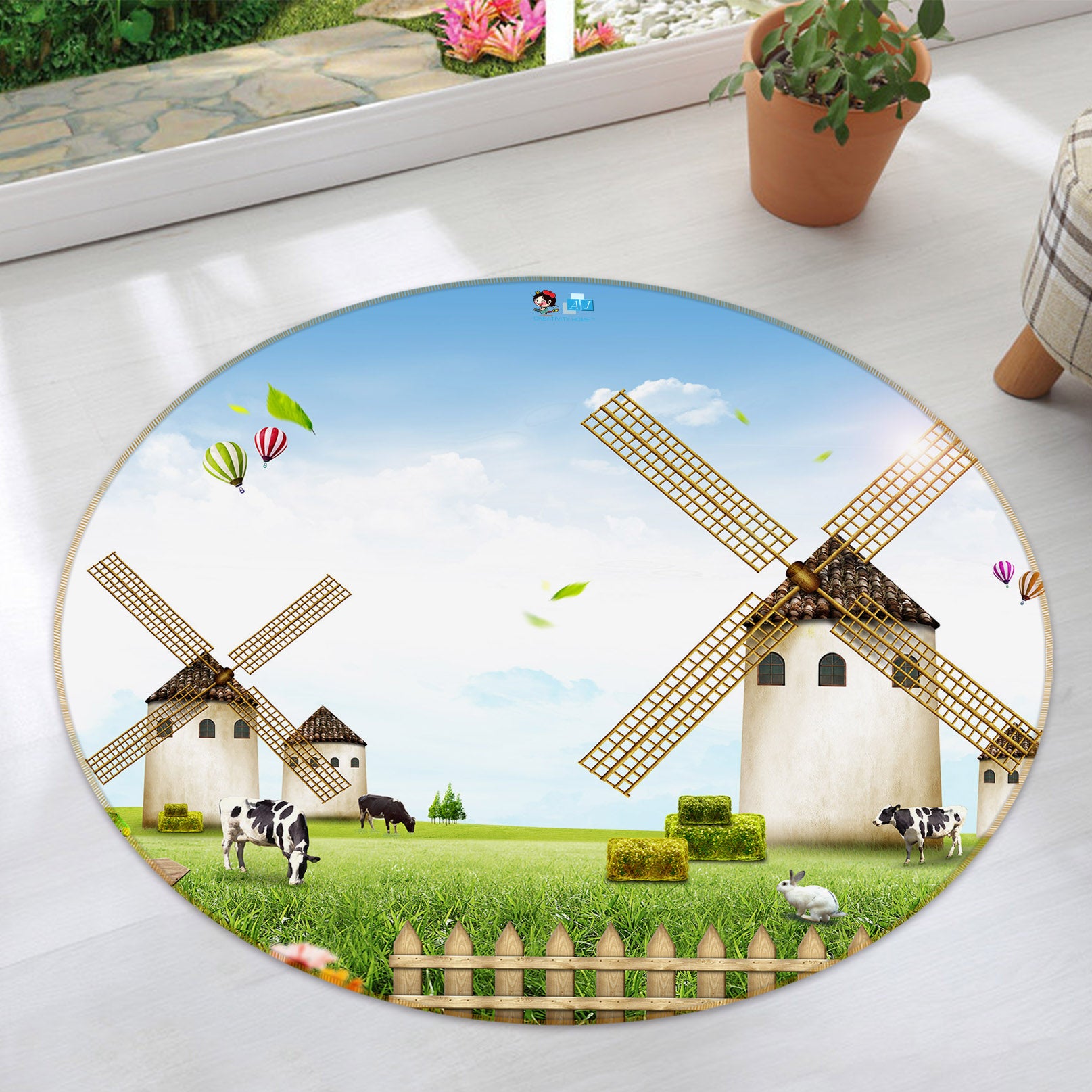 3D Grass Windmill 74013 Round Non Slip Rug Mat