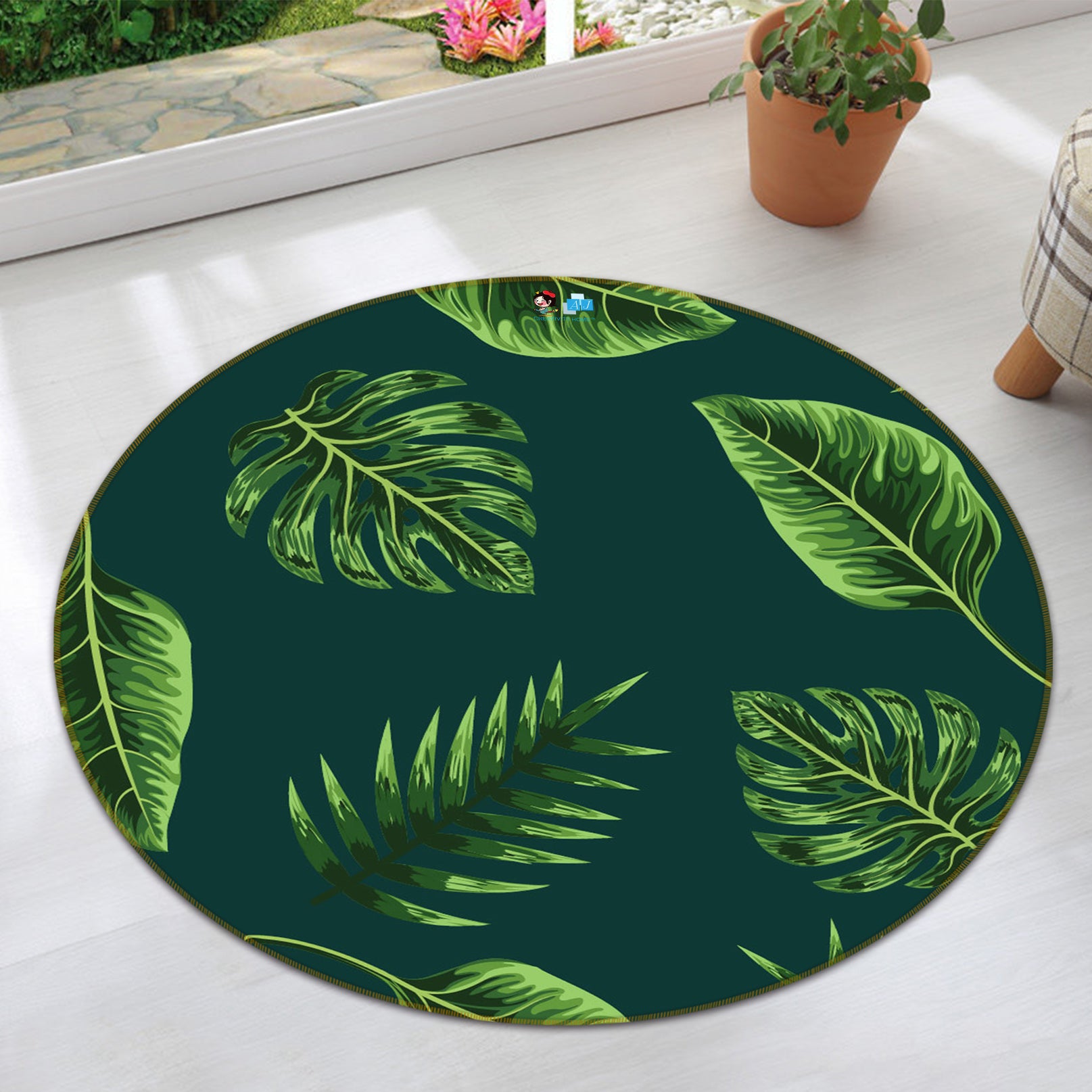 3D Leaf Pattern 64067 Round Non Slip Rug Mat