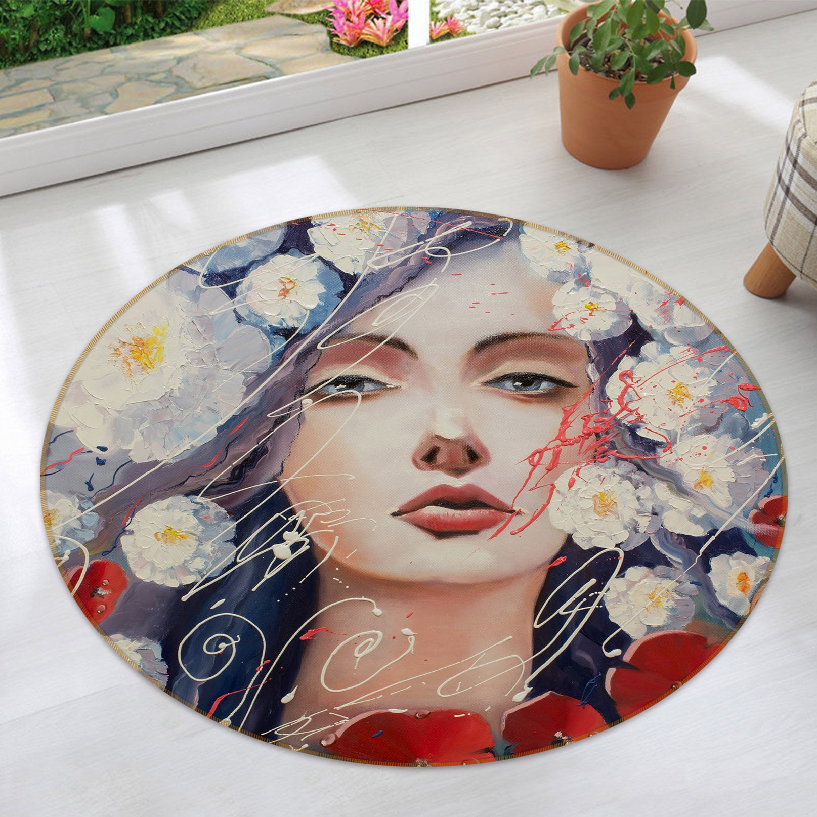 3D Flower Beauty 36234 Round Non Slip Rug Mat