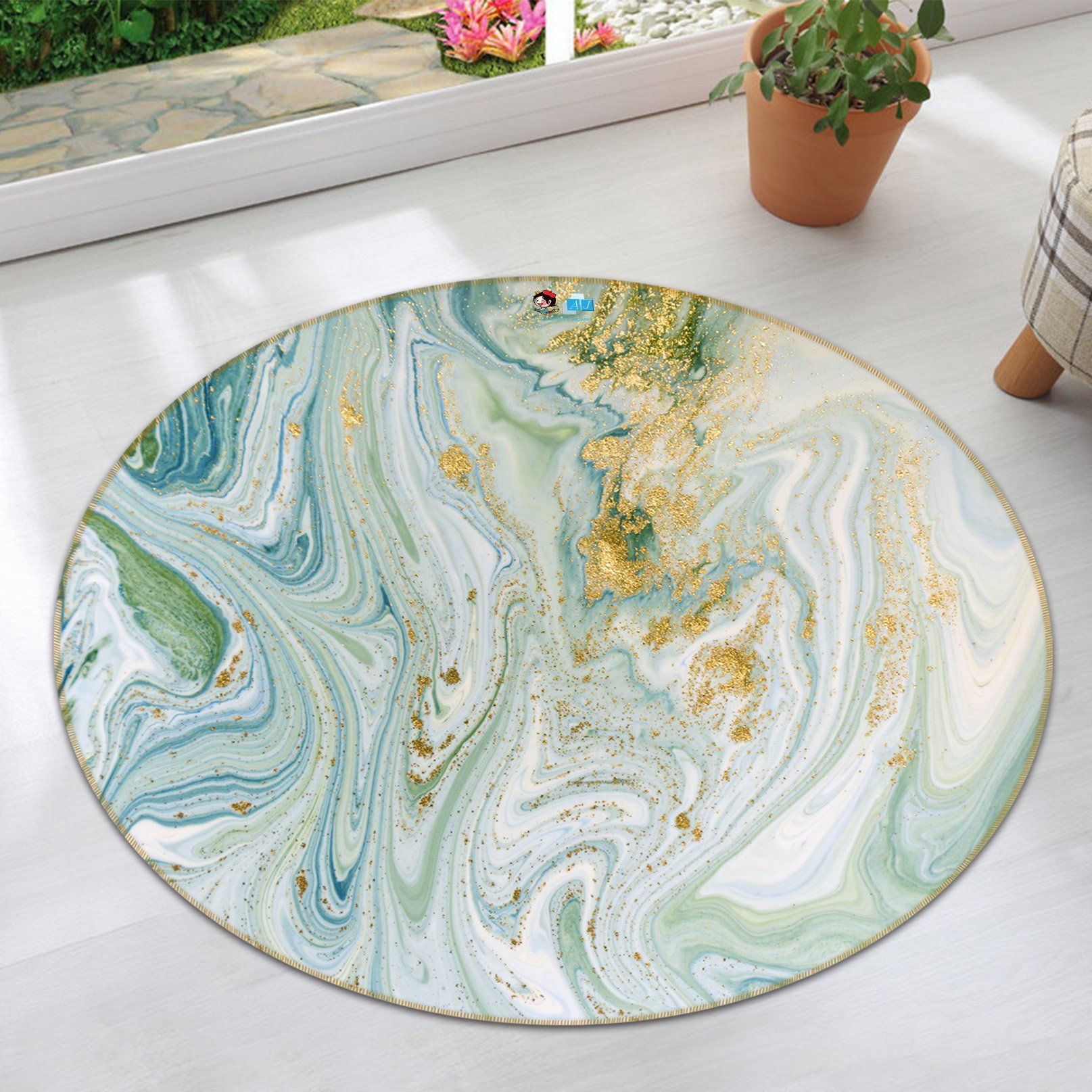 3D Green Marble Texture 3215 Round Non Slip Rug Mat Mat AJ Creativity Home 
