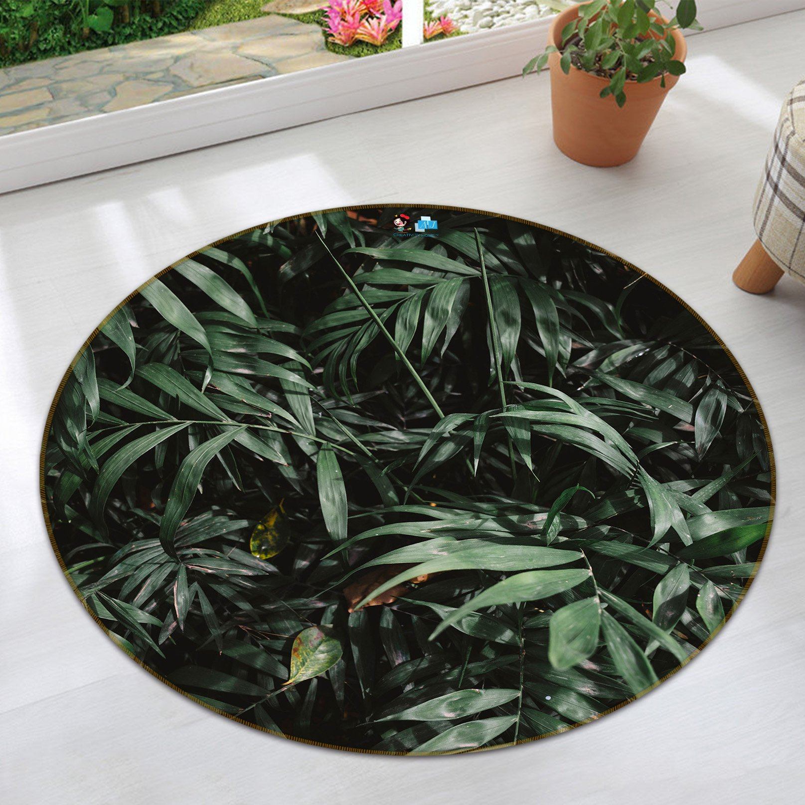 3D Growing Green Leaves 210 Round Non Slip Rug Mat Mat AJ Creativity Home 