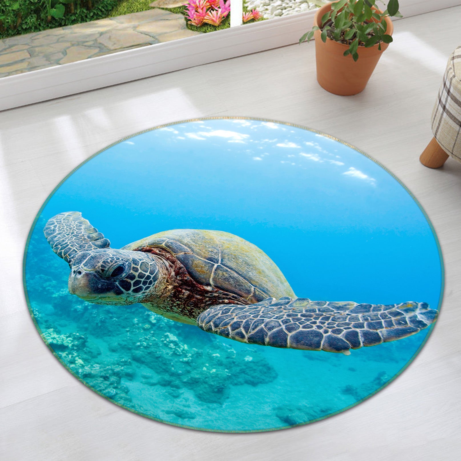 3D Sea Turtle 38024 Animal Round Non Slip Rug Mat