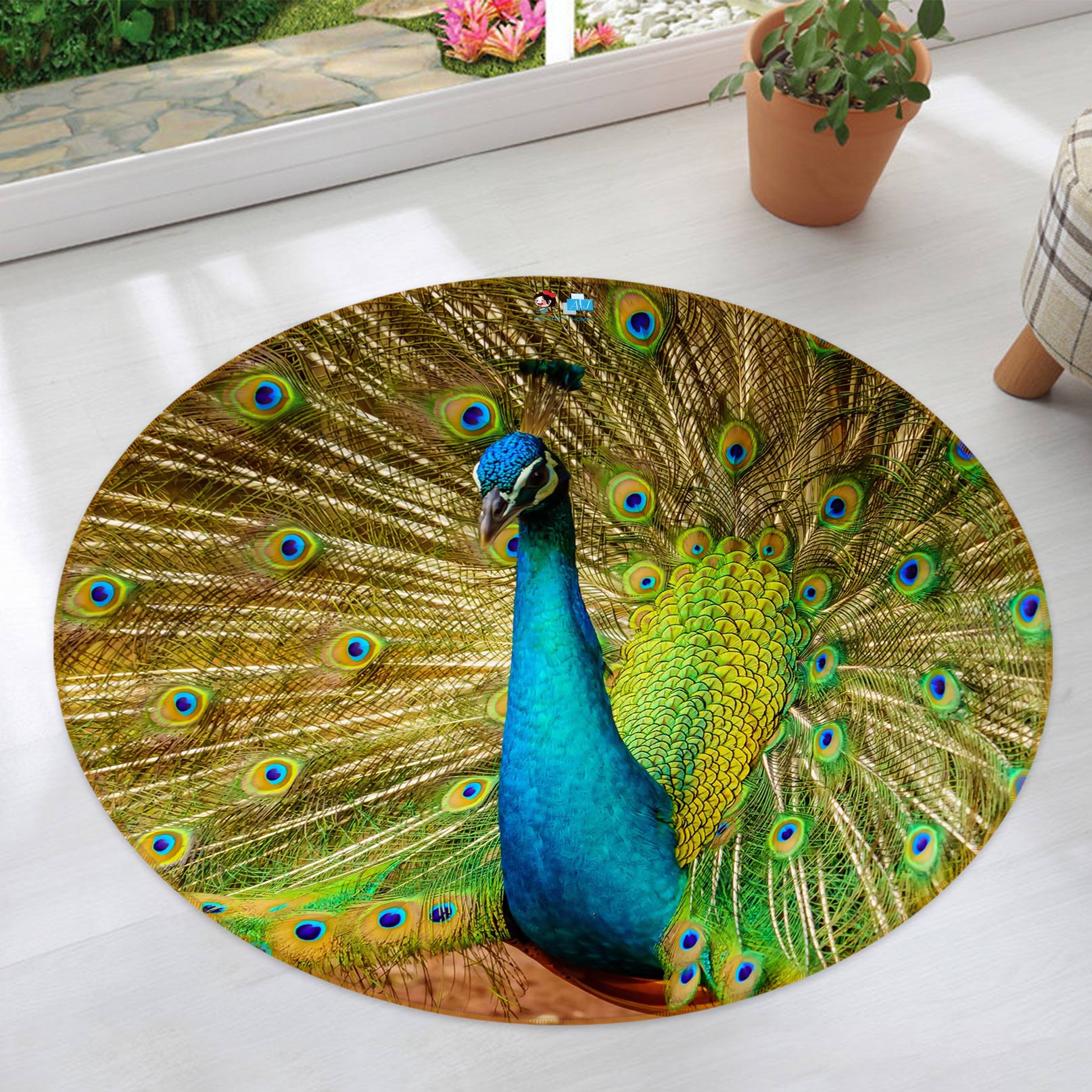 3D Peacock 81182 Round Non Slip Rug Mat