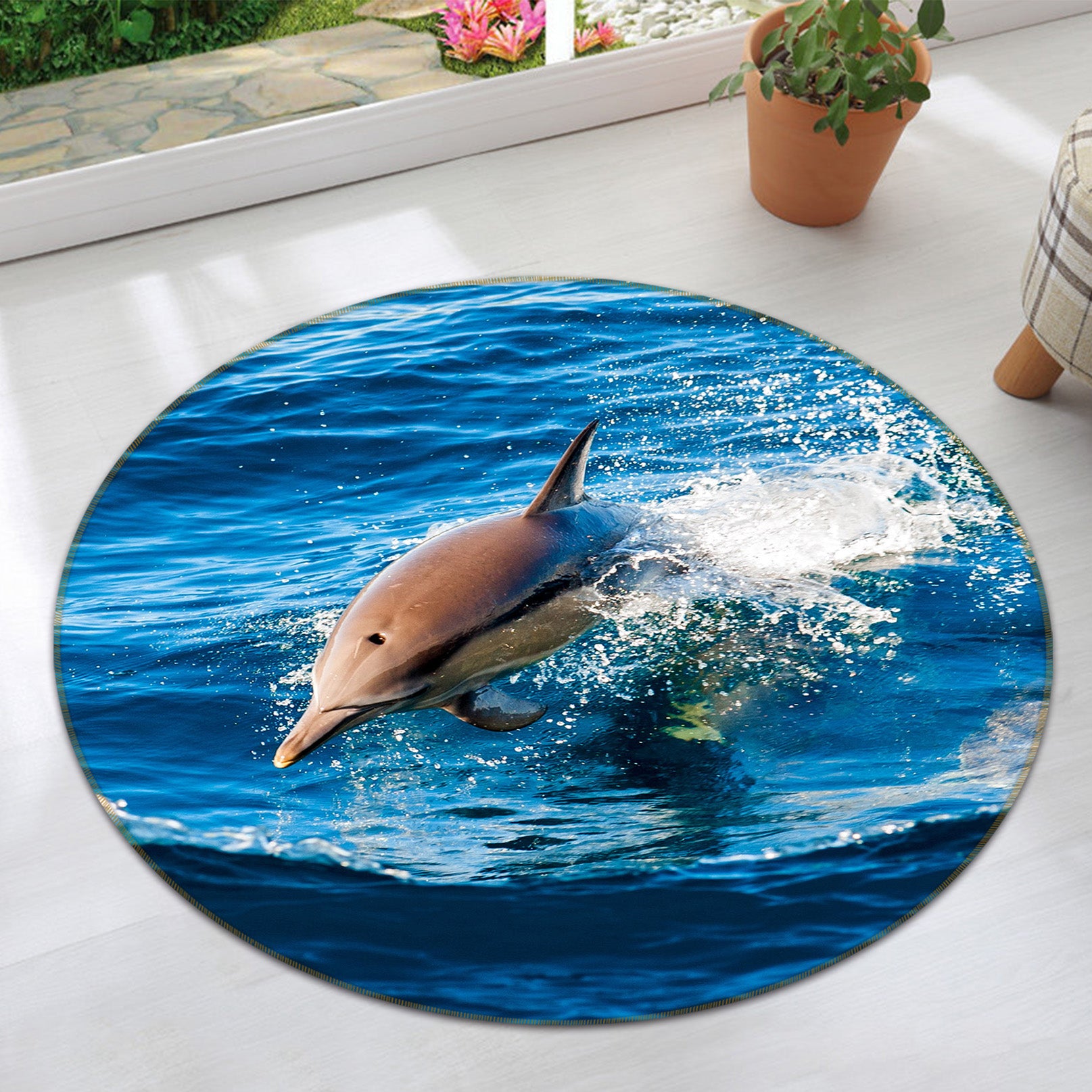 3D Dolphin 38014 Animal Round Non Slip Rug Mat
