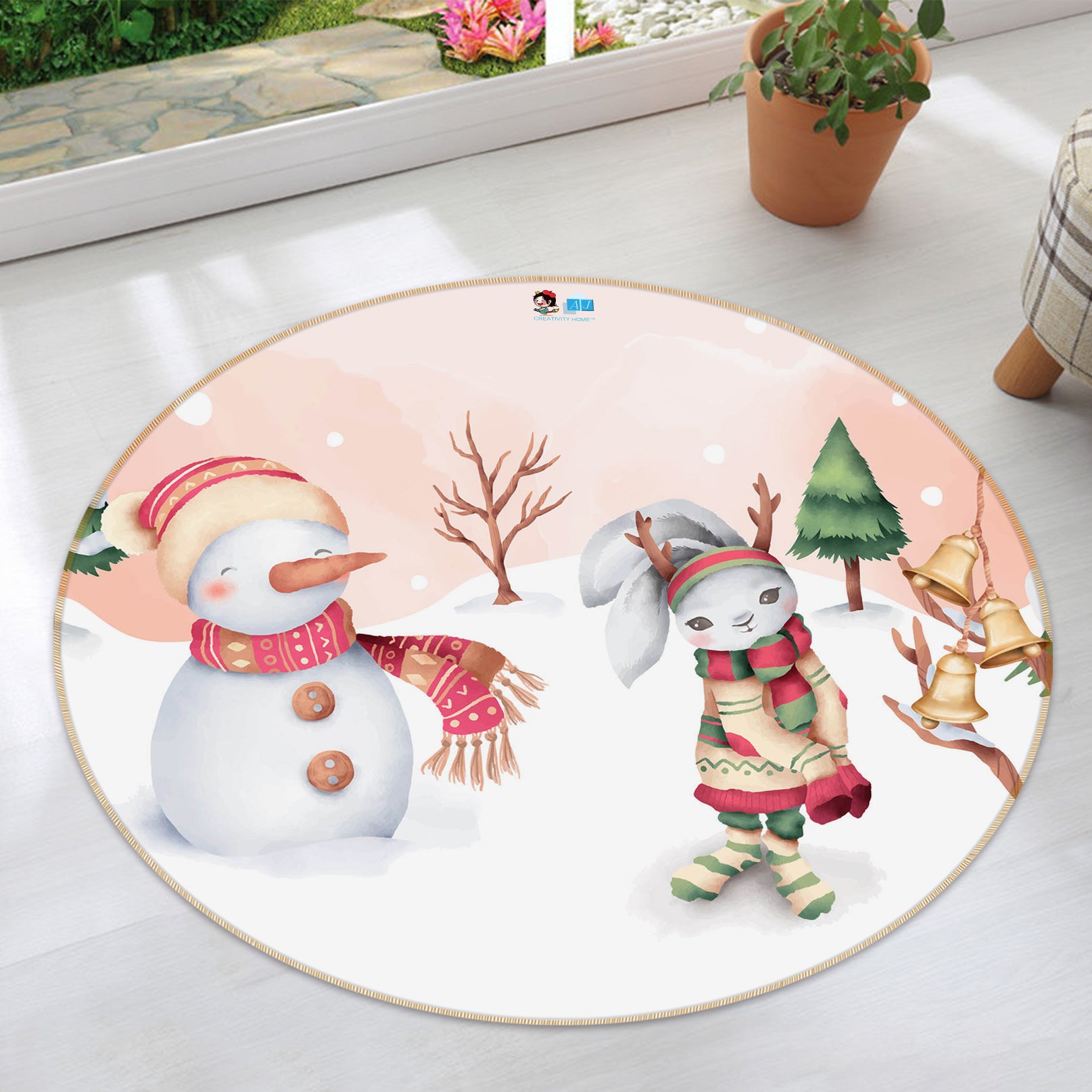 3D Snowman 75044 Round Non Slip Rug Mat