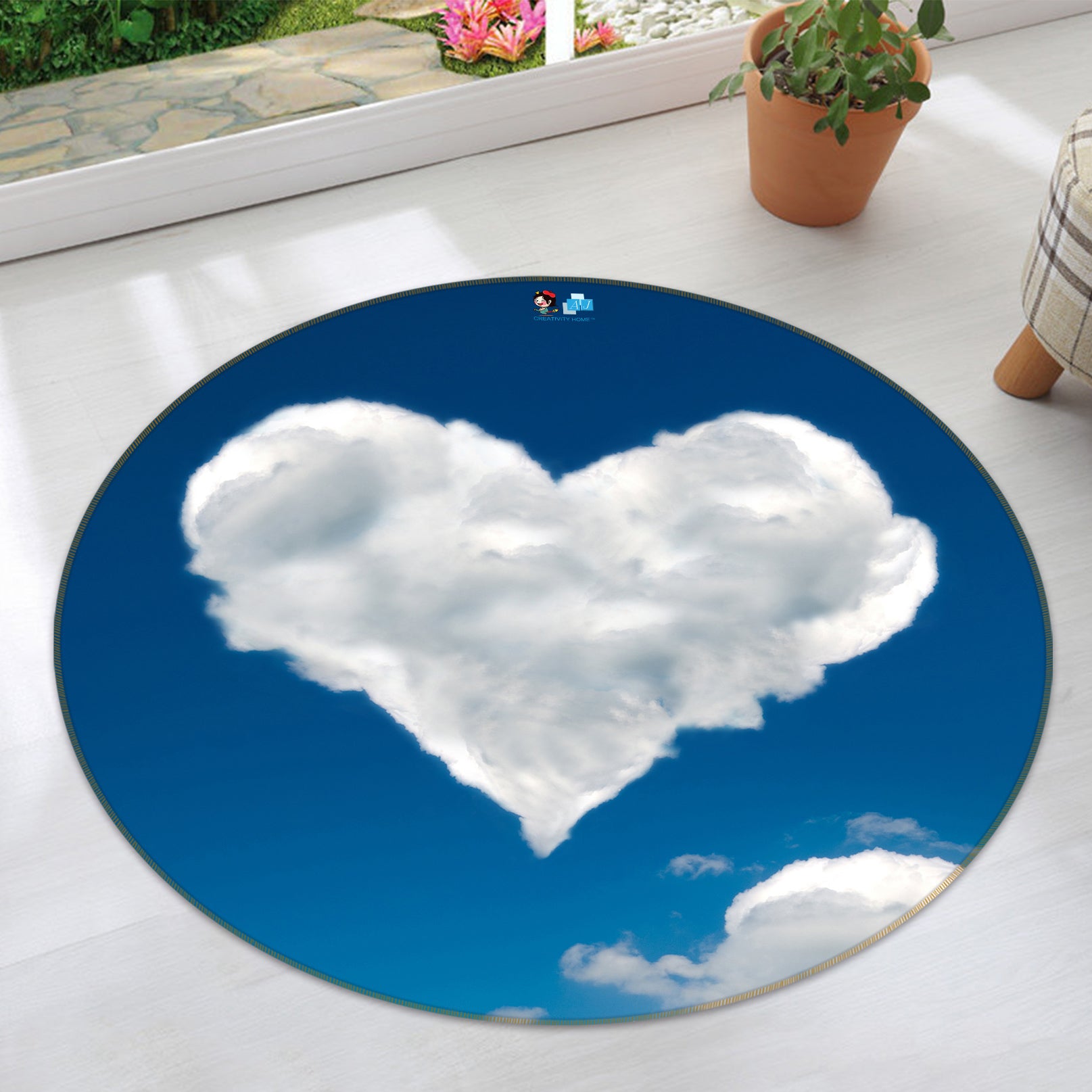 3D Heart Cloud 72274 Round Non Slip Rug Mat