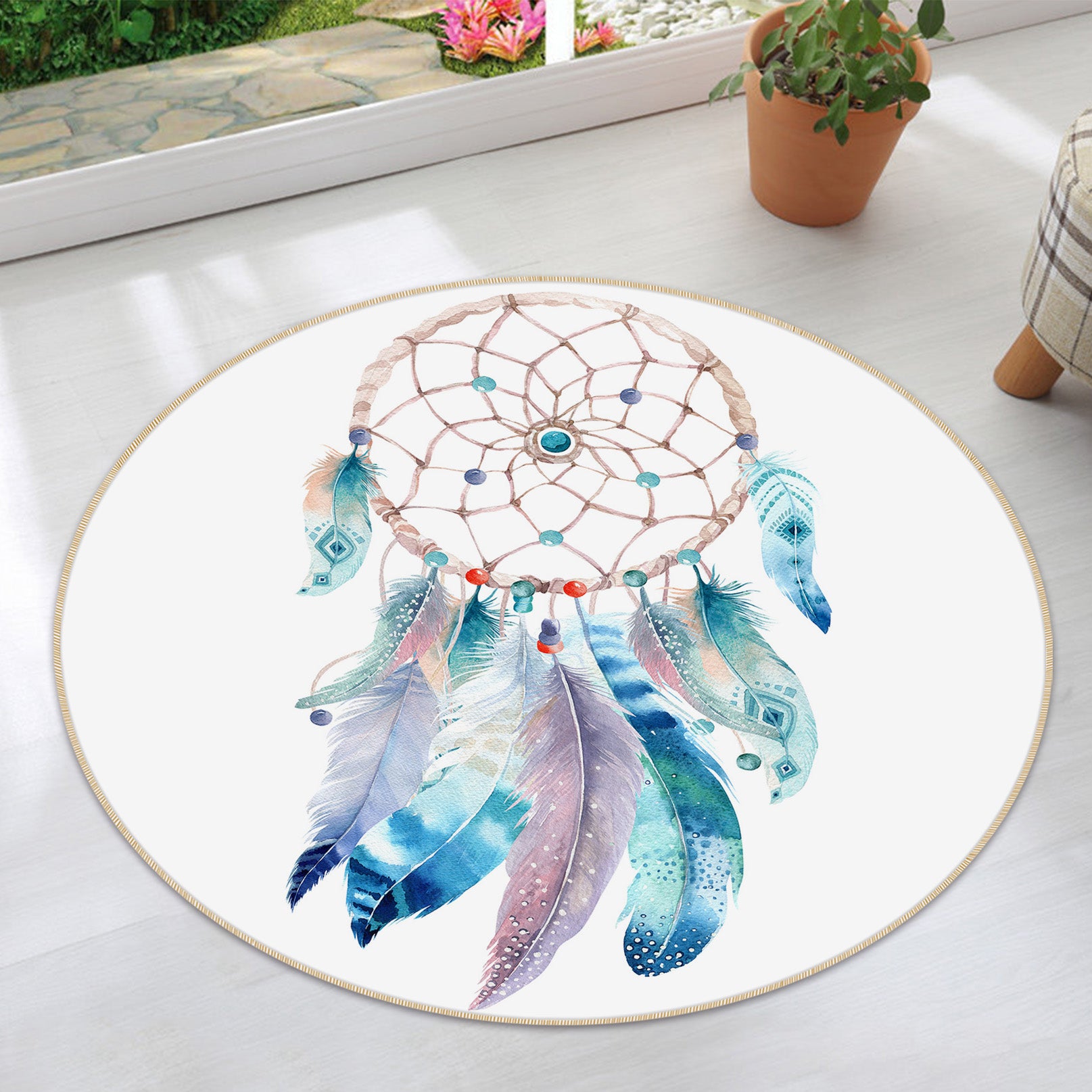 3D Dream Catcher 29058 Round Non Slip Rug Mat