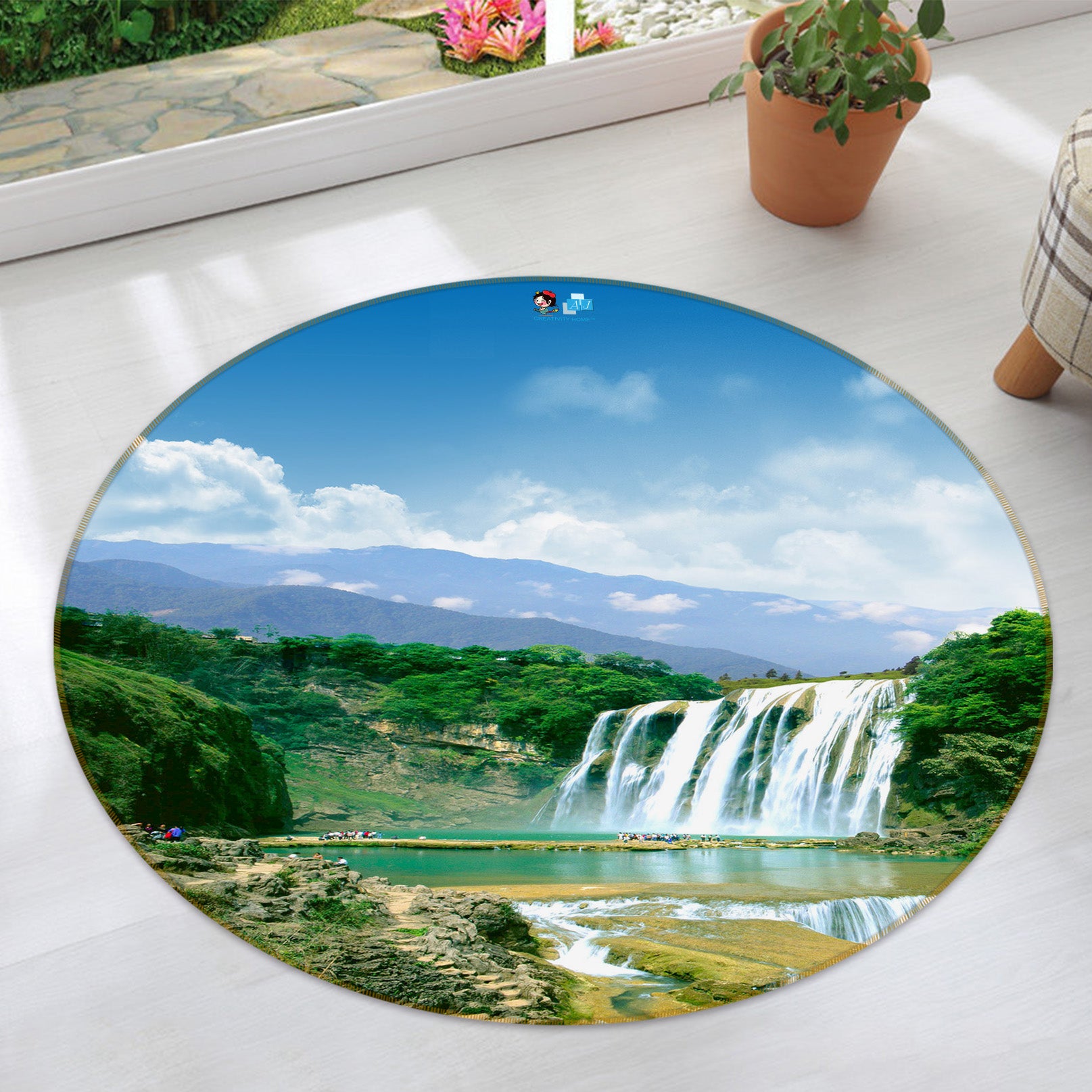 3D Waterfall River 74052 Round Non Slip Rug Mat