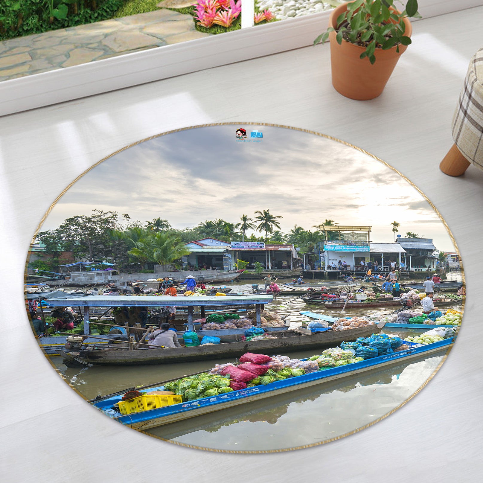 3D Big Ship 74202 Round Non Slip Rug Mat