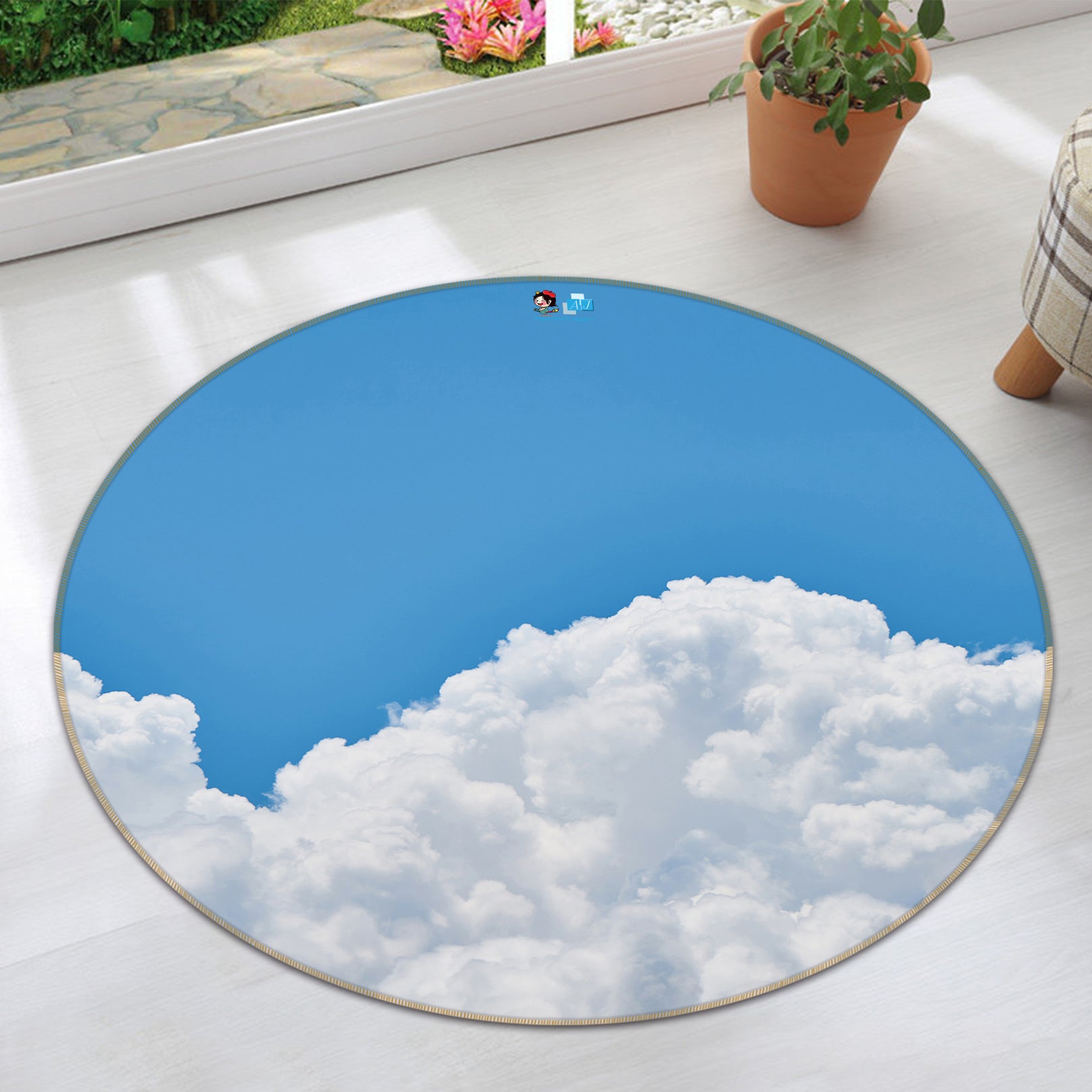 3D White Clouds 64094 Round Non Slip Rug Mat