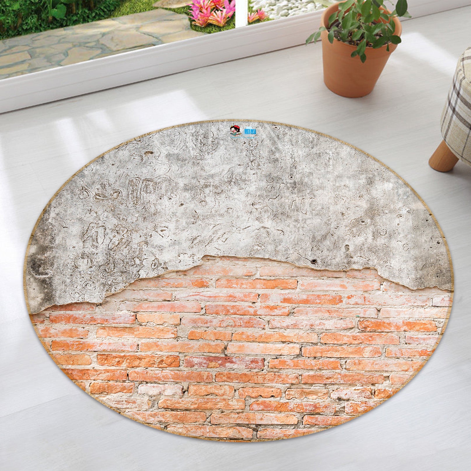 3D Old Brick Wall 74170 Round Non Slip Rug Mat