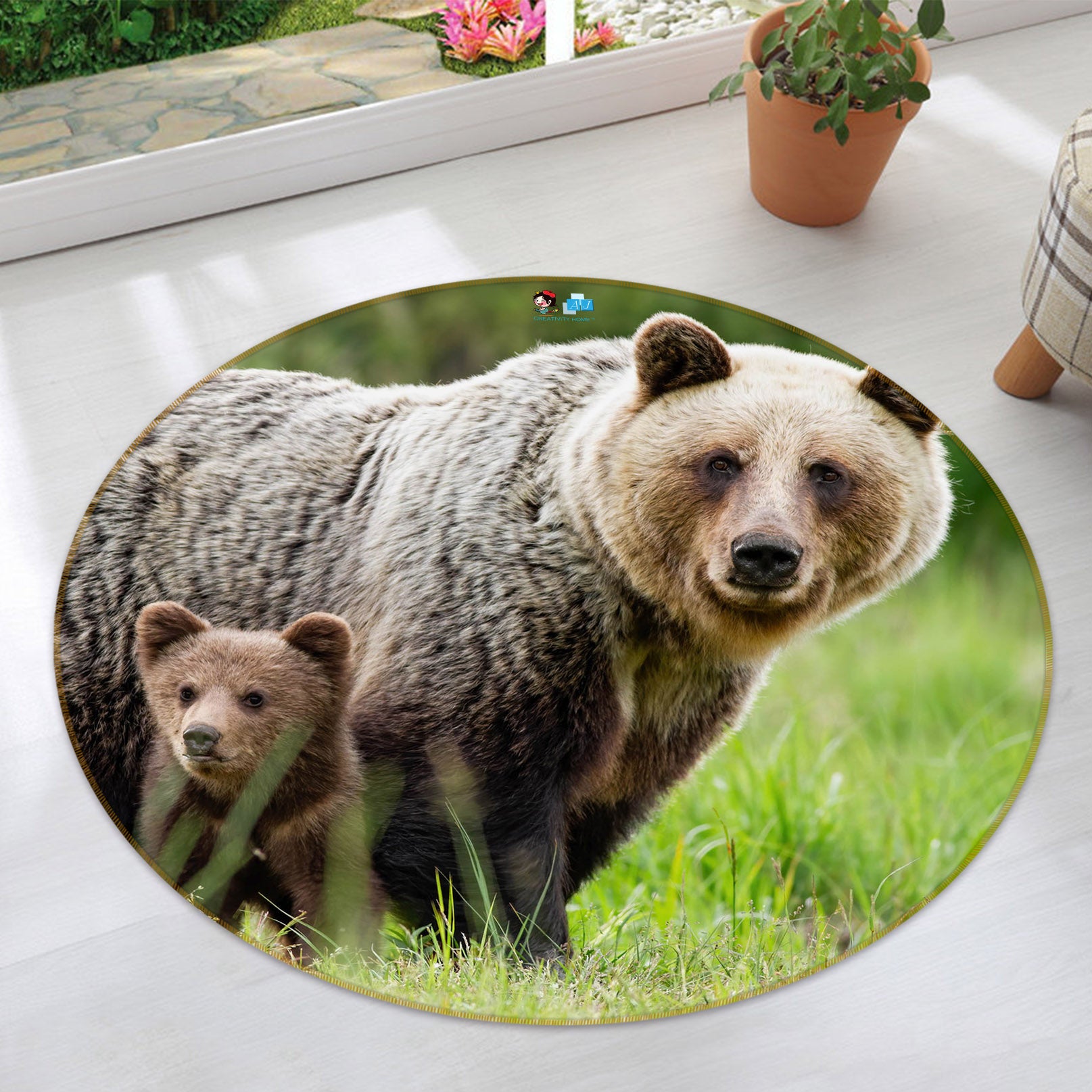3D Brown Bear 75034 Round Non Slip Rug Mat