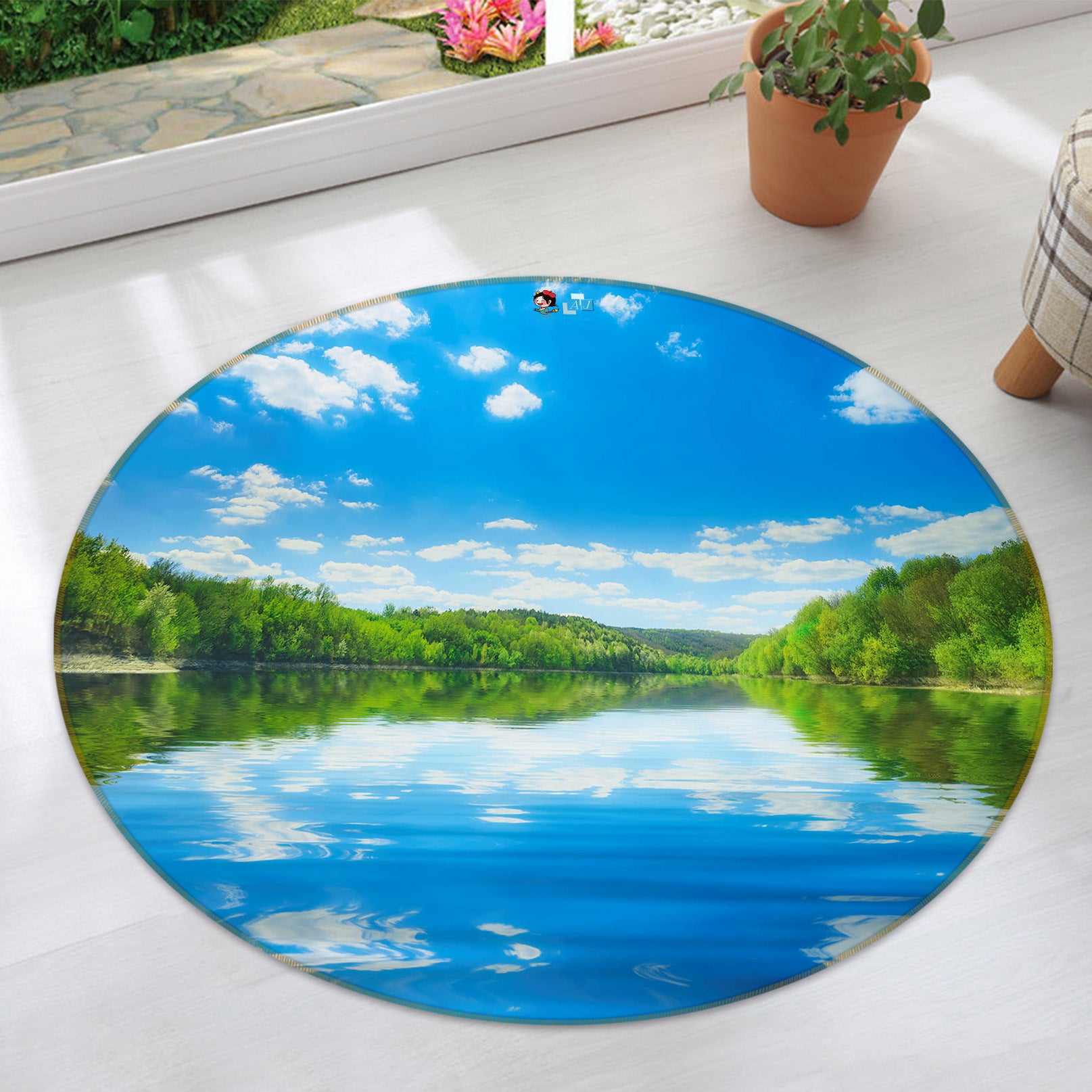 3D Reflection Trees Lake 75085 Round Non Slip Rug Mat
