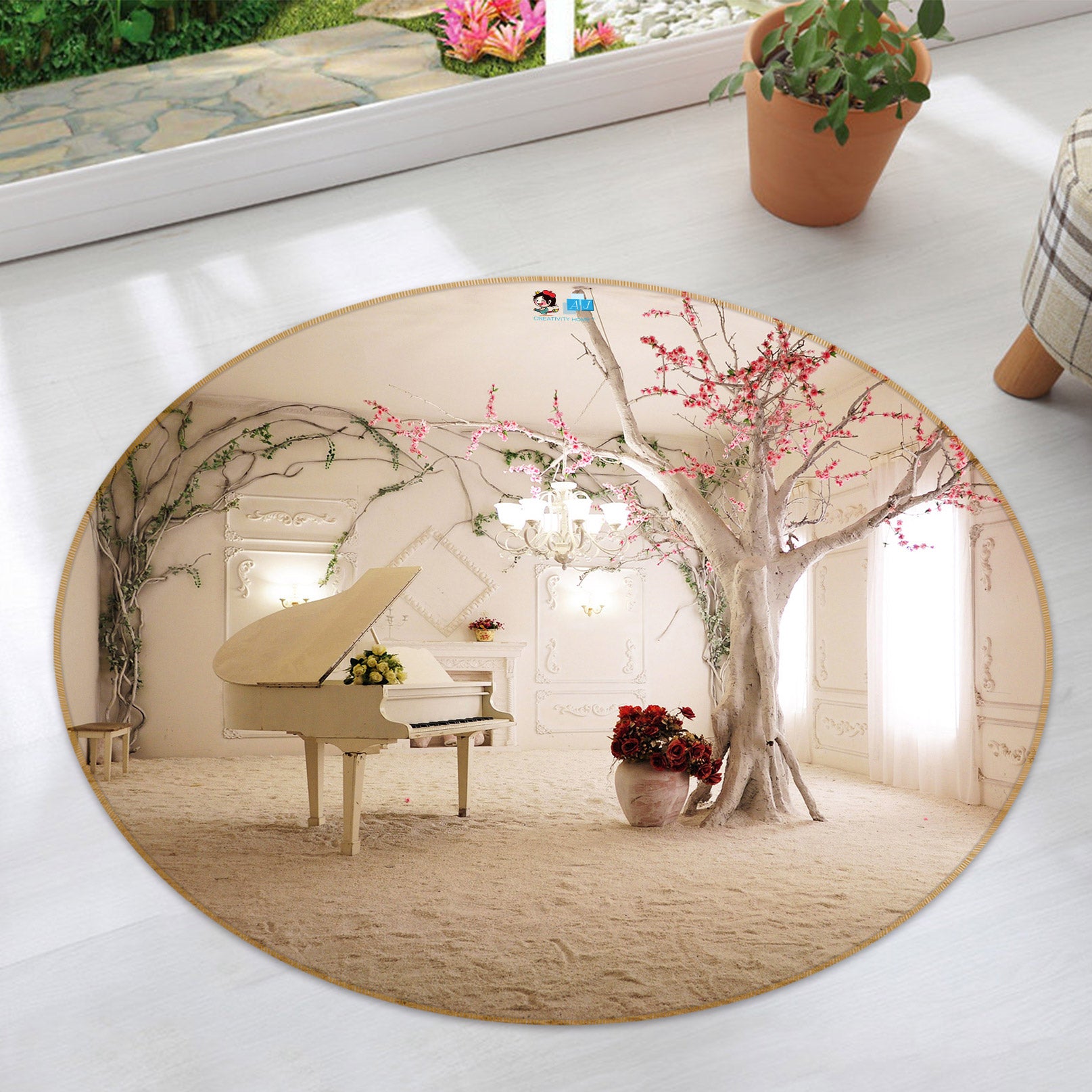 3D Piano Trees 80286 Round Non Slip Rug Mat