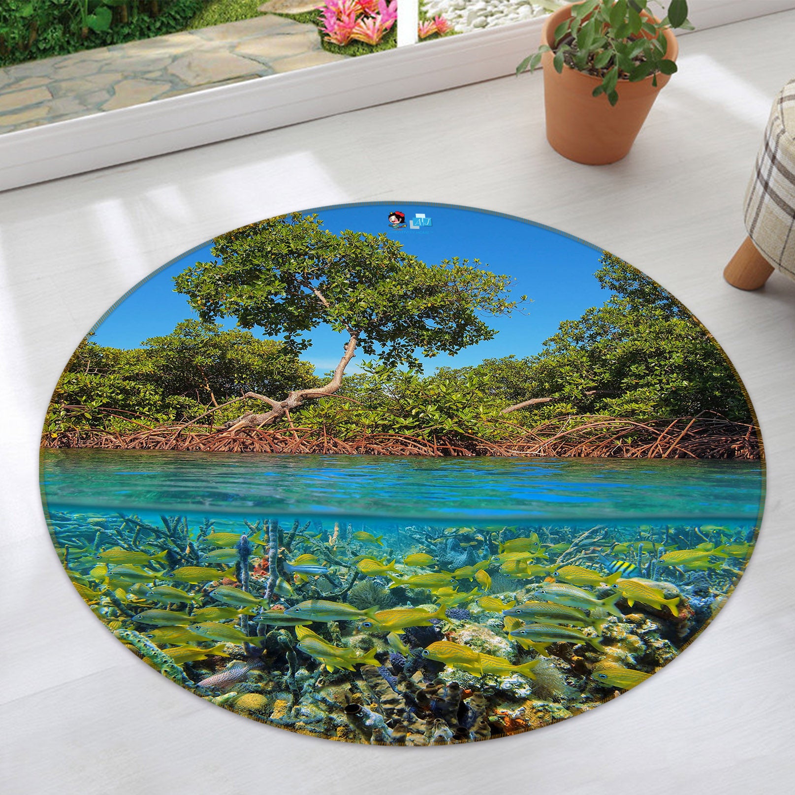 3D Tree River 69097 Round Non Slip Rug Mat