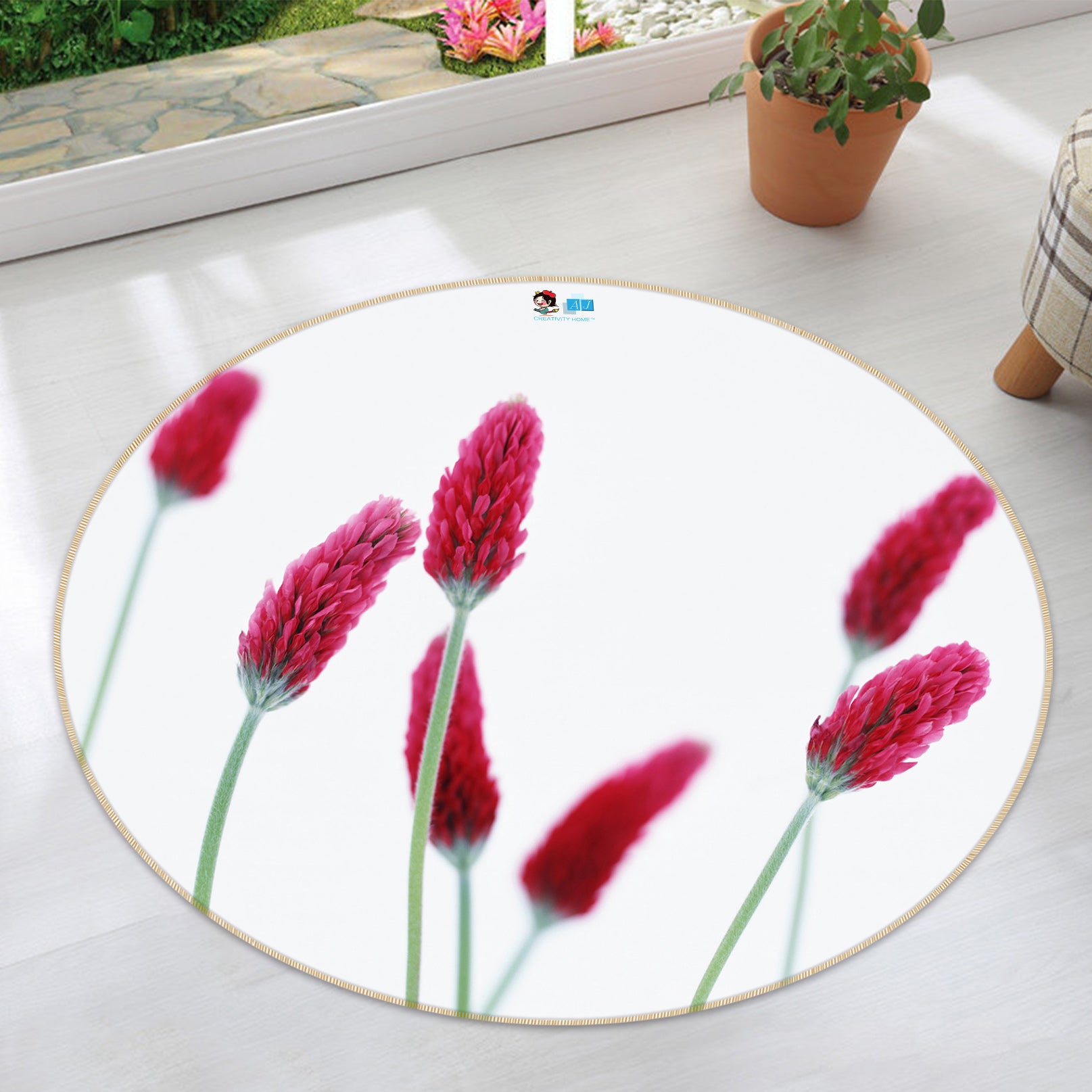 3D Red Flowers 72226 Round Non Slip Rug Mat