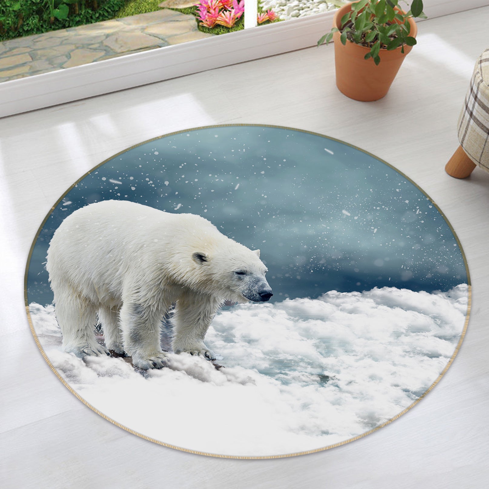 3D Polar Bear 82043 Animal Round Non Slip Rug Mat