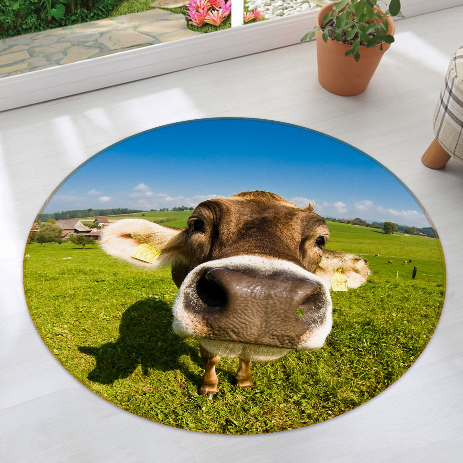 3D Cattle 37198 Animal Round Non Slip Rug Mat