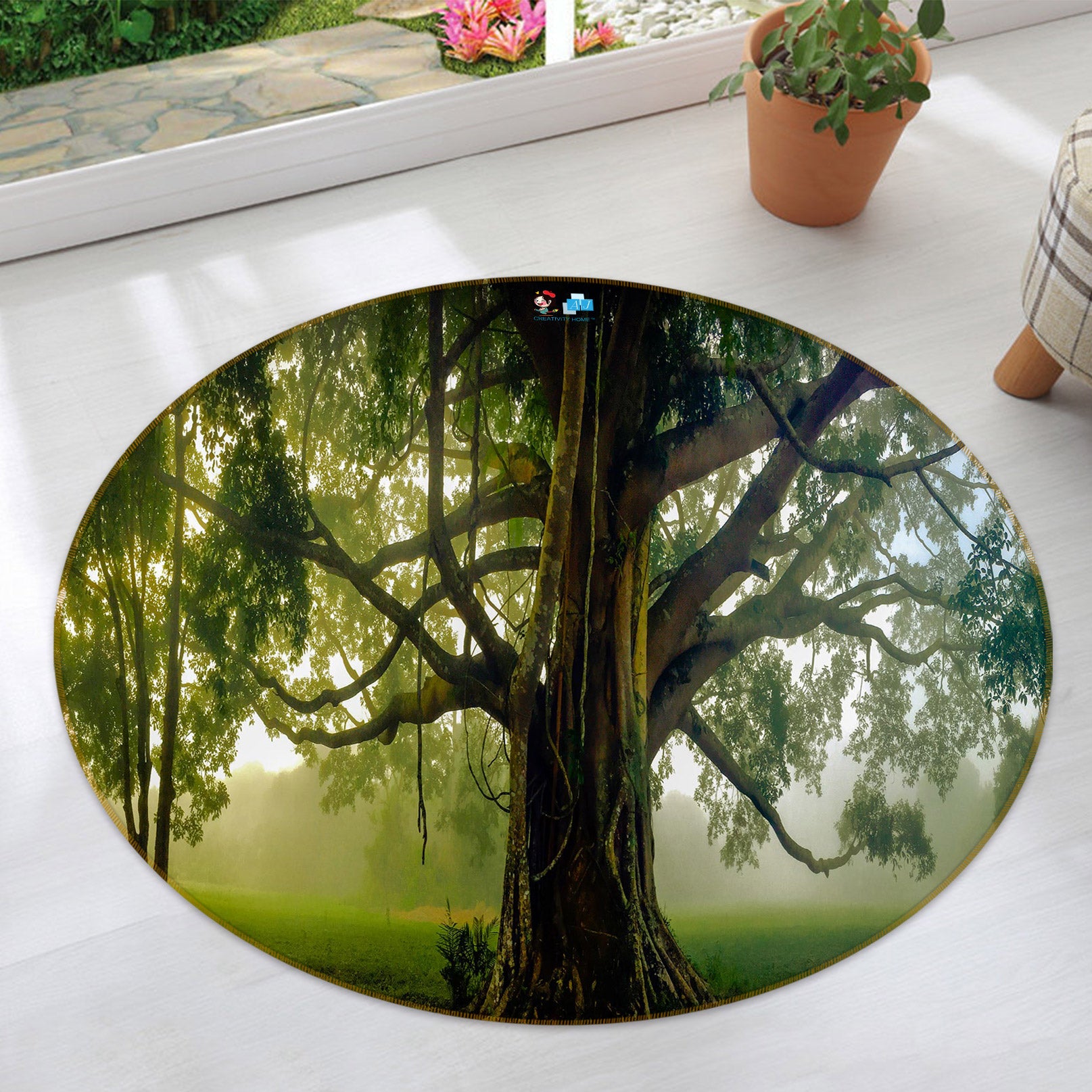 3D Trees 72188 Round Non Slip Rug Mat