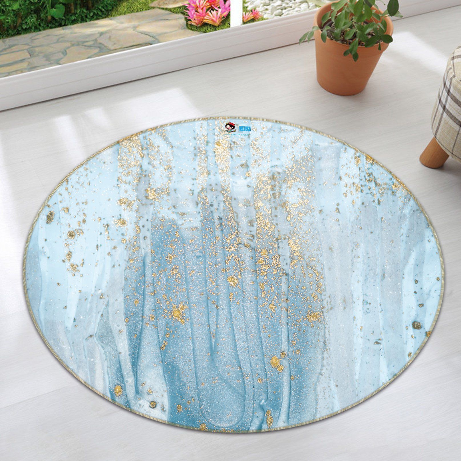 3D Light Blue Marble Texture 97 Round Non Slip Rug Mat Mat AJ Creativity Home 