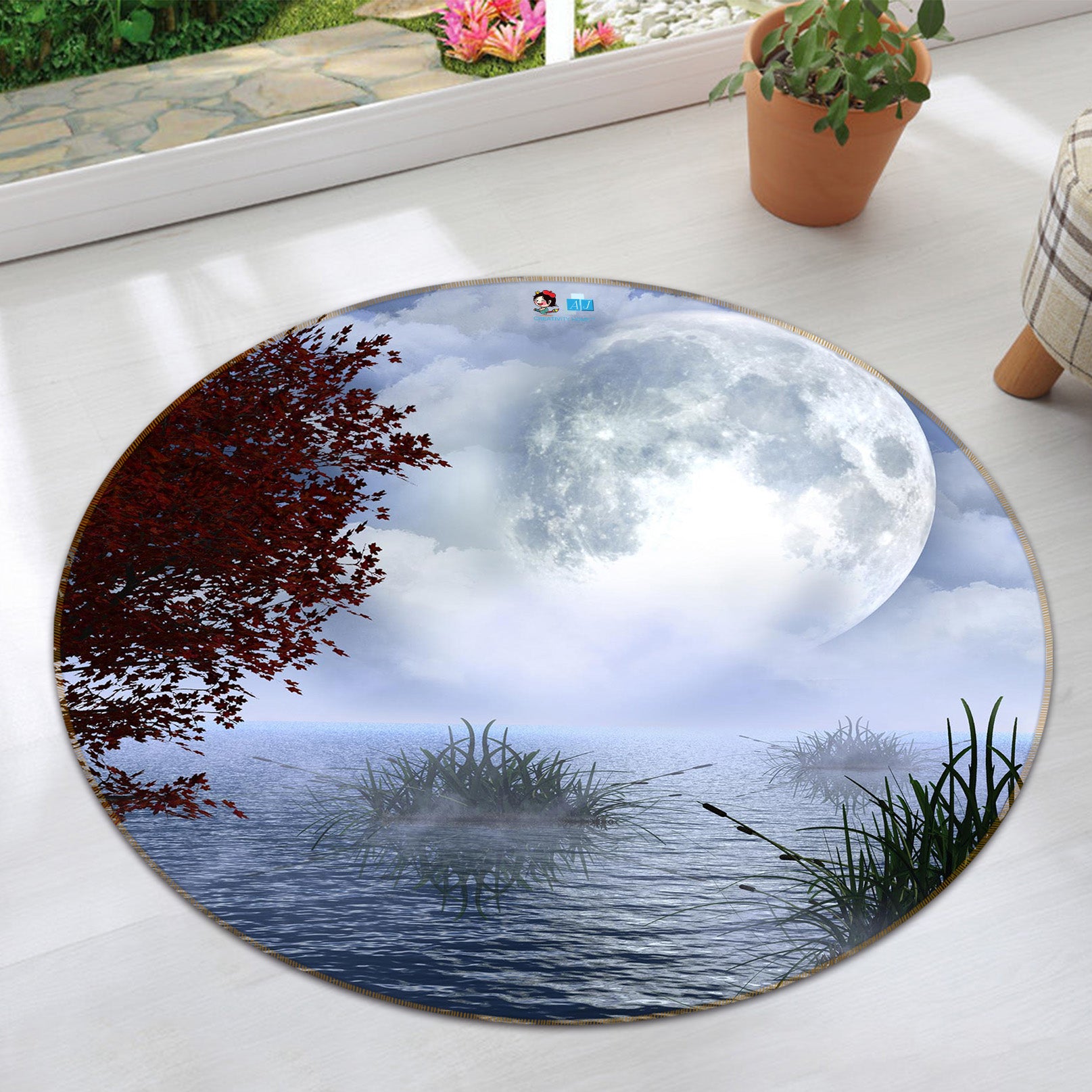 3D Moon Lake 66204 Round Non Slip Rug Mat
